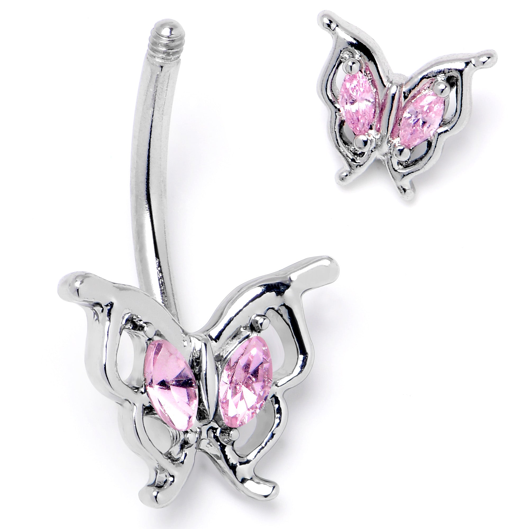 Pink Gem Fancy Fab Butterfly Double Mount Belly Ring