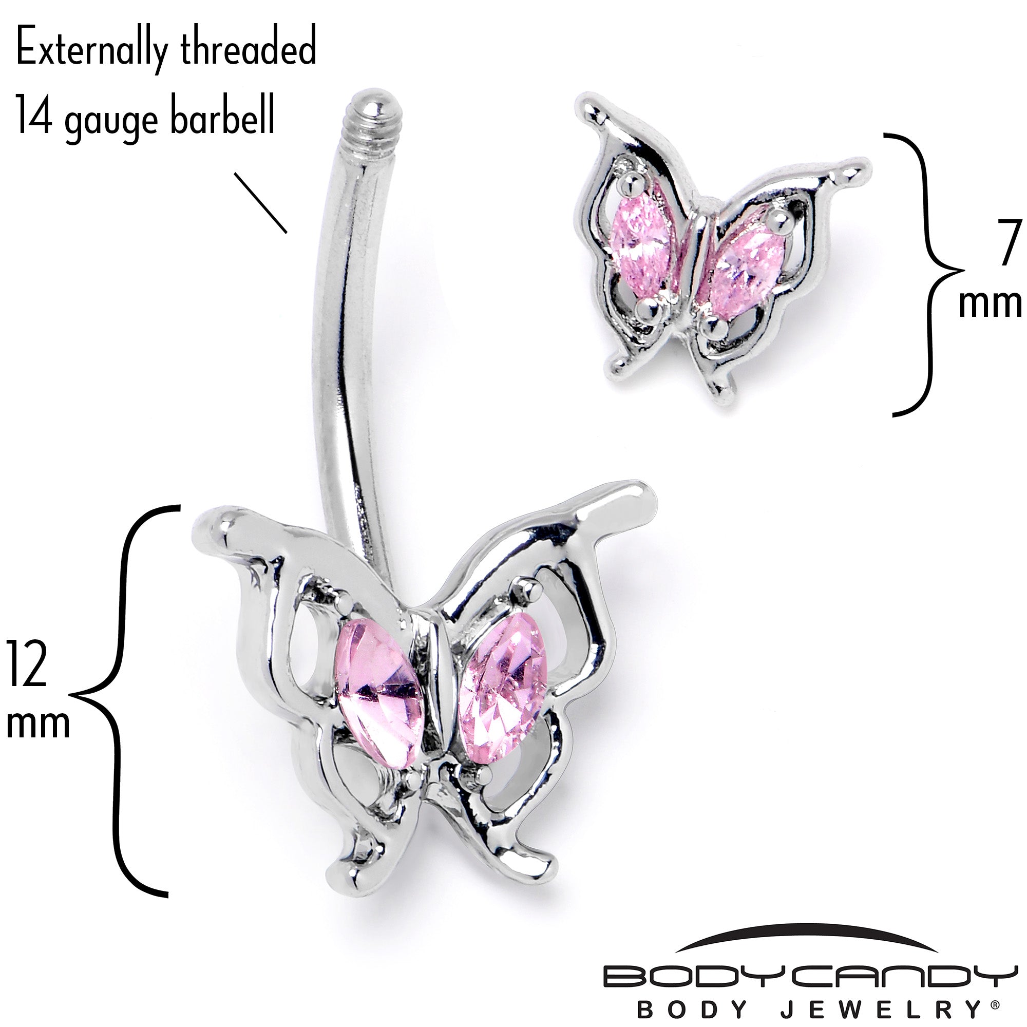 Pink Gem Fancy Fab Butterfly Double Mount Belly Ring