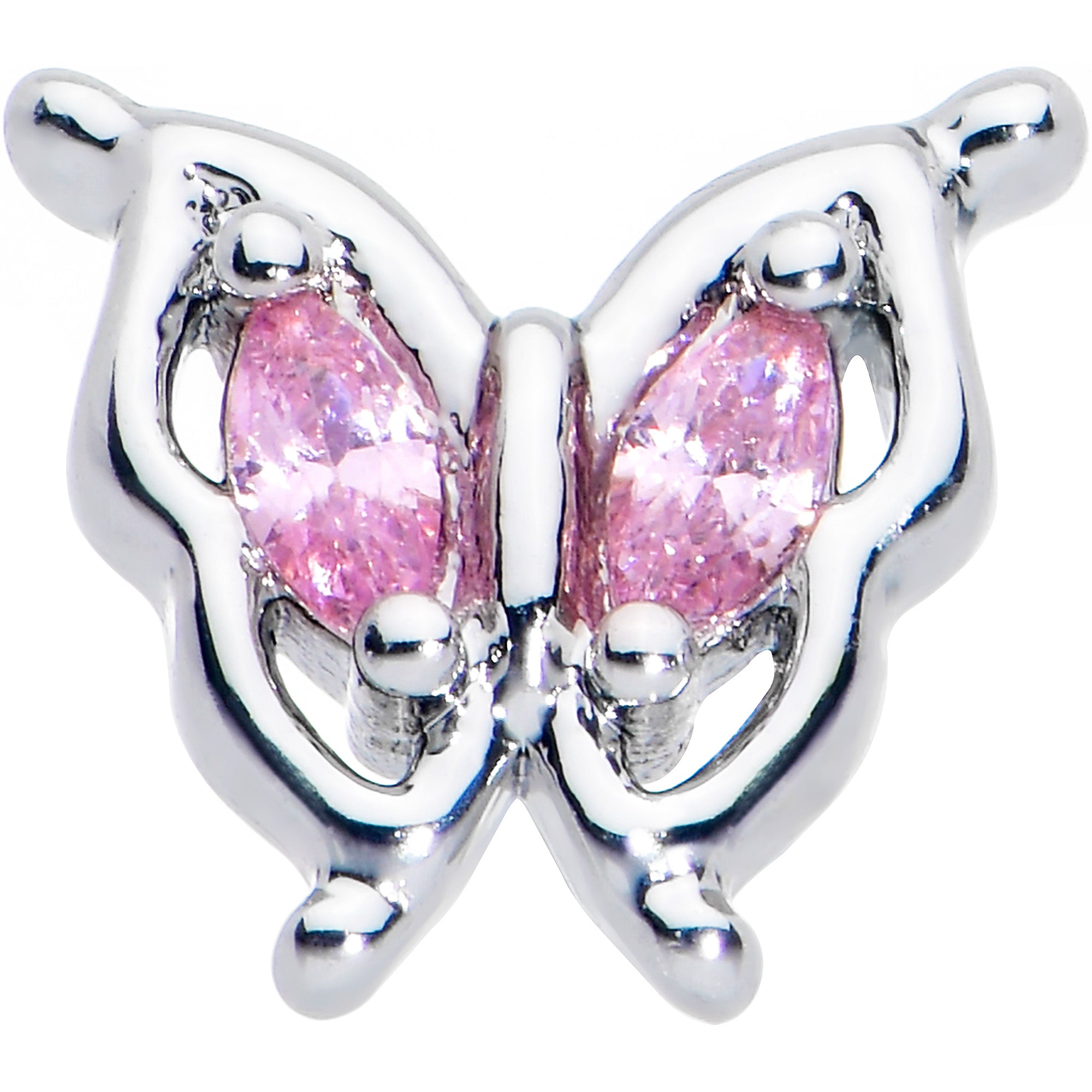 20 Gauge 7mm Pink Gem Fancy Fab Butterfly L Shape Nose Ring