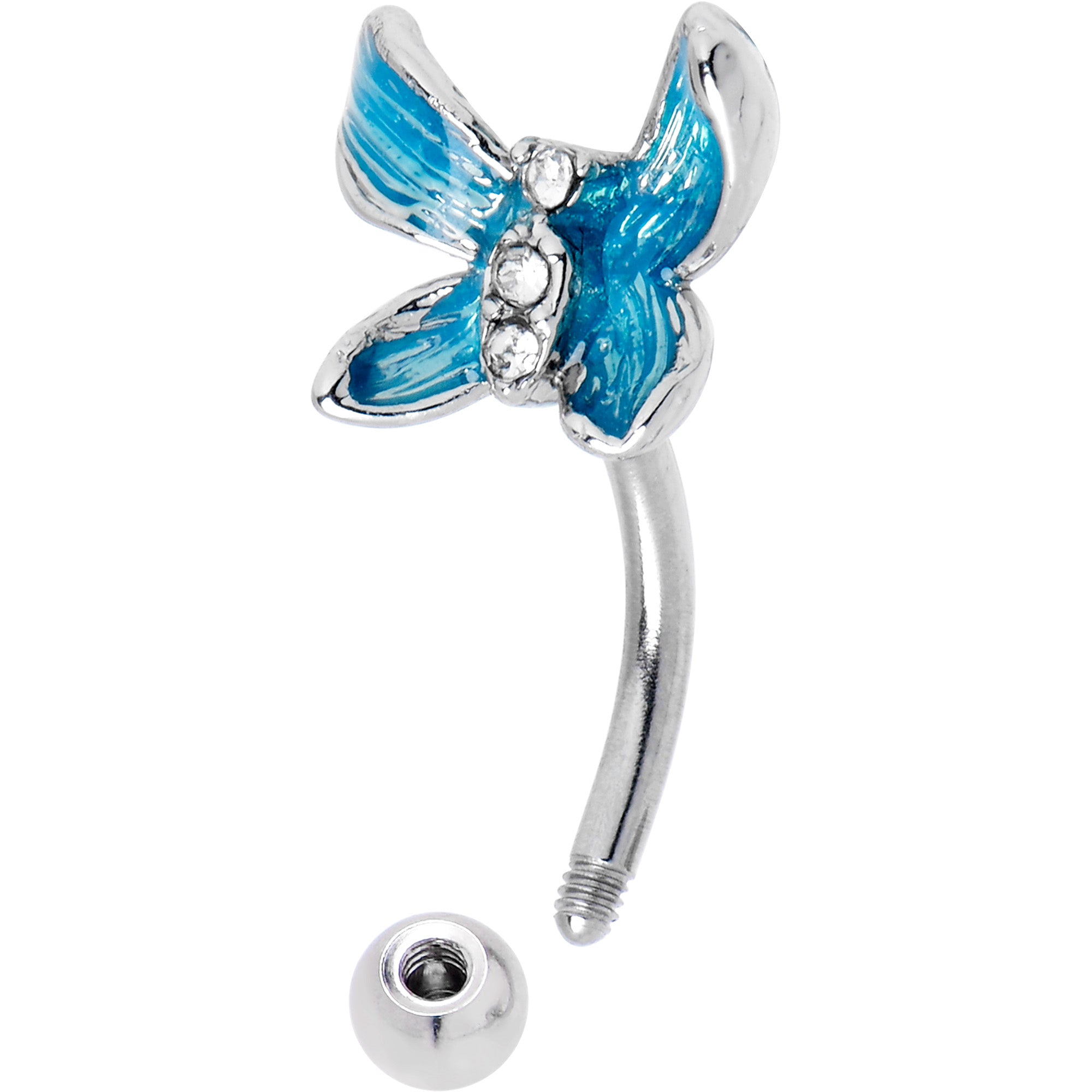 16 Gauge 5/16 Clear Gem Chunky Butterfly Blue Curved Eyebrow Ring