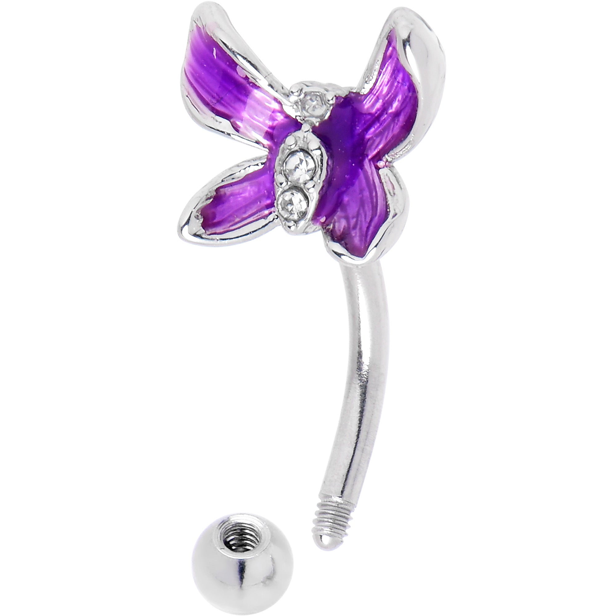 16 Gauge 5/16 Clear Gem Chunky Butterfly Purple Curved Eyebrow Ring