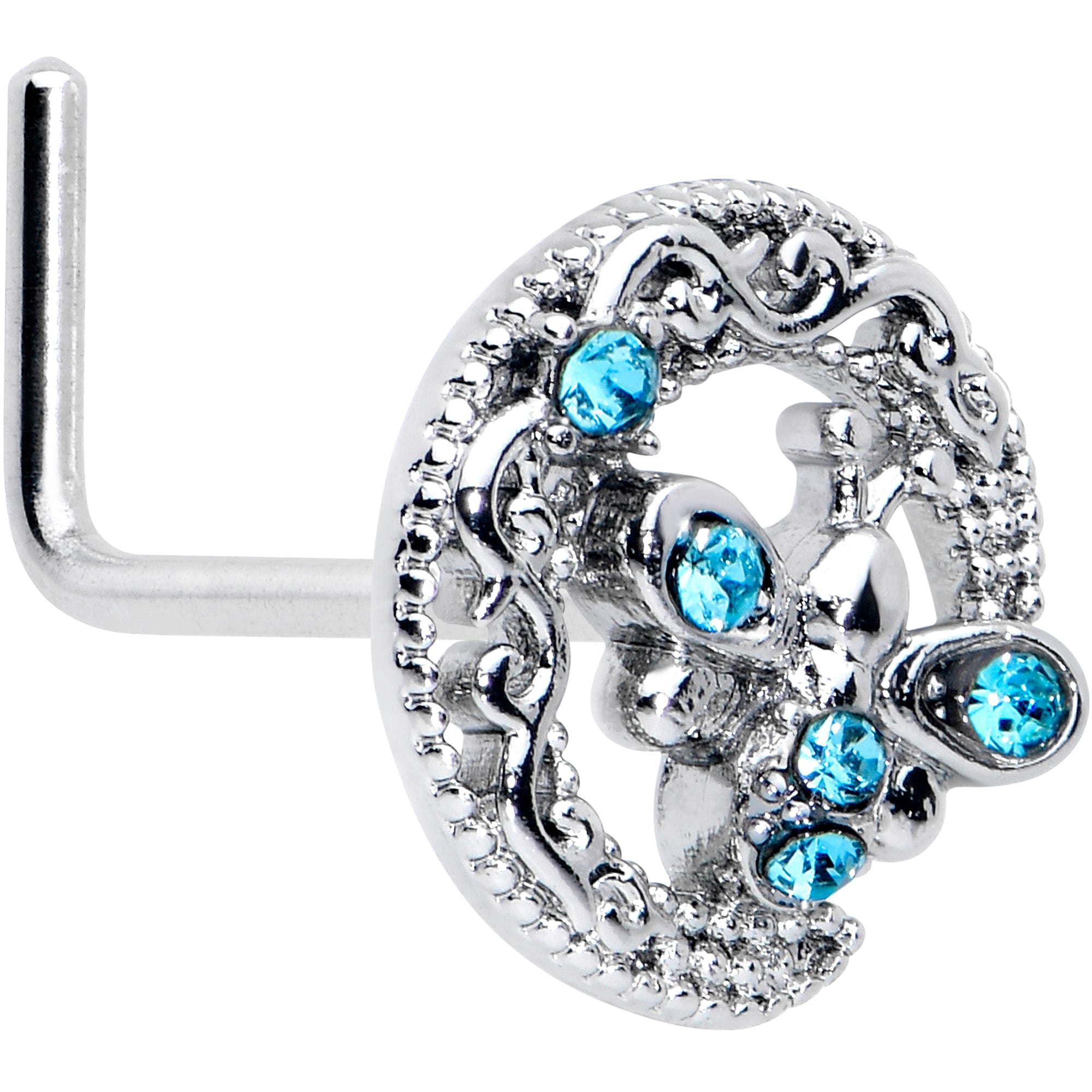 20 Gauge 7mm Blue Gem Lunar Dragonfly L Shape Nose Ring