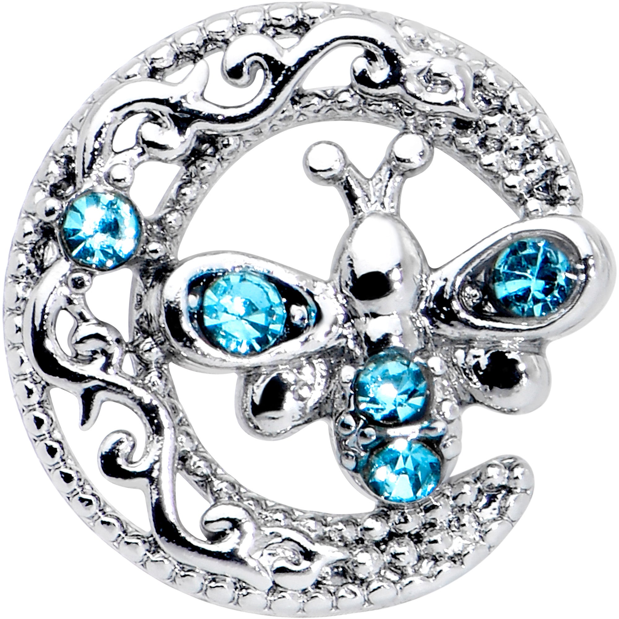 20 Gauge 7mm Blue Gem Lunar Dragonfly L Shape Nose Ring