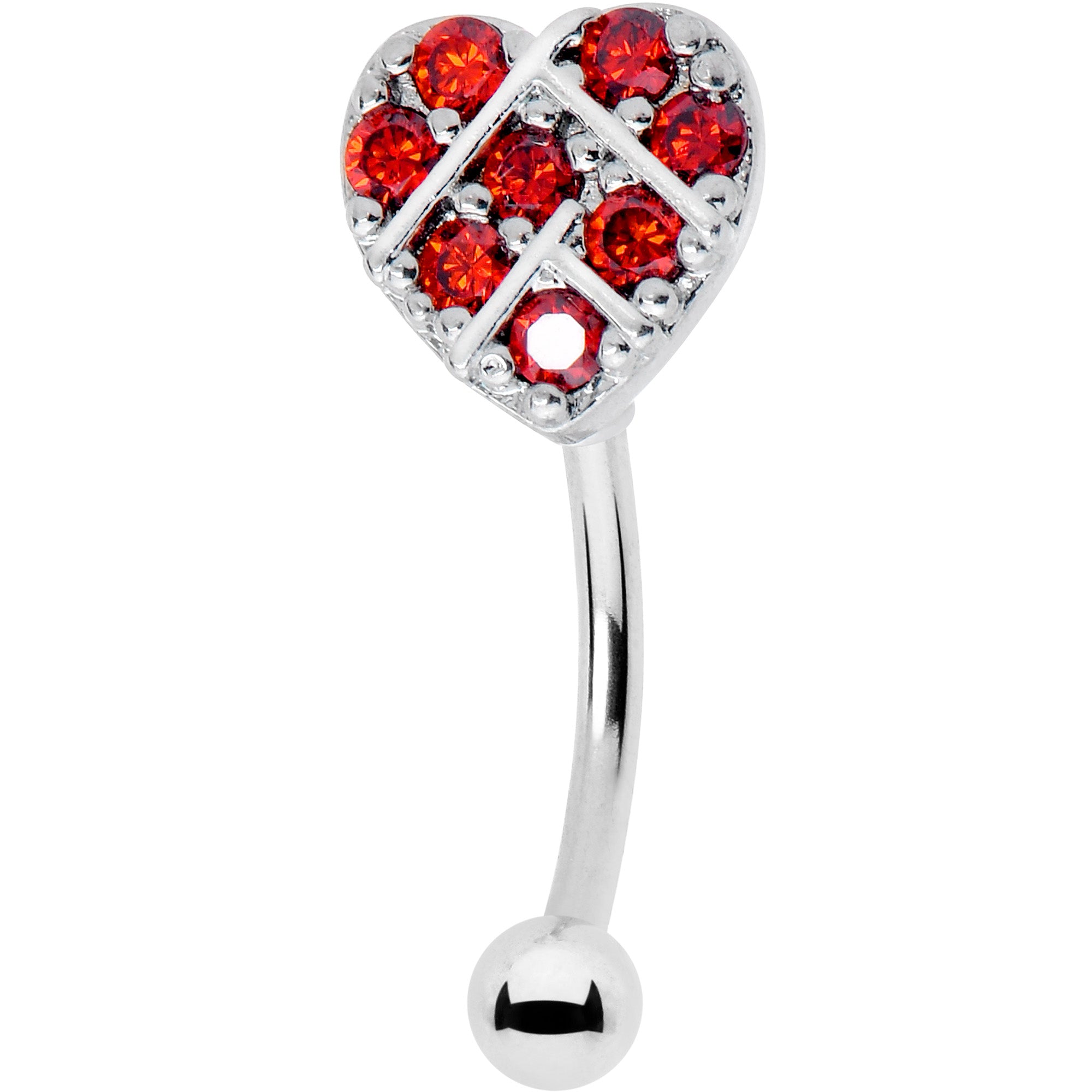 16 Gauge 5/16 Red Gem Lattice Heart Curved Eyebrow Ring