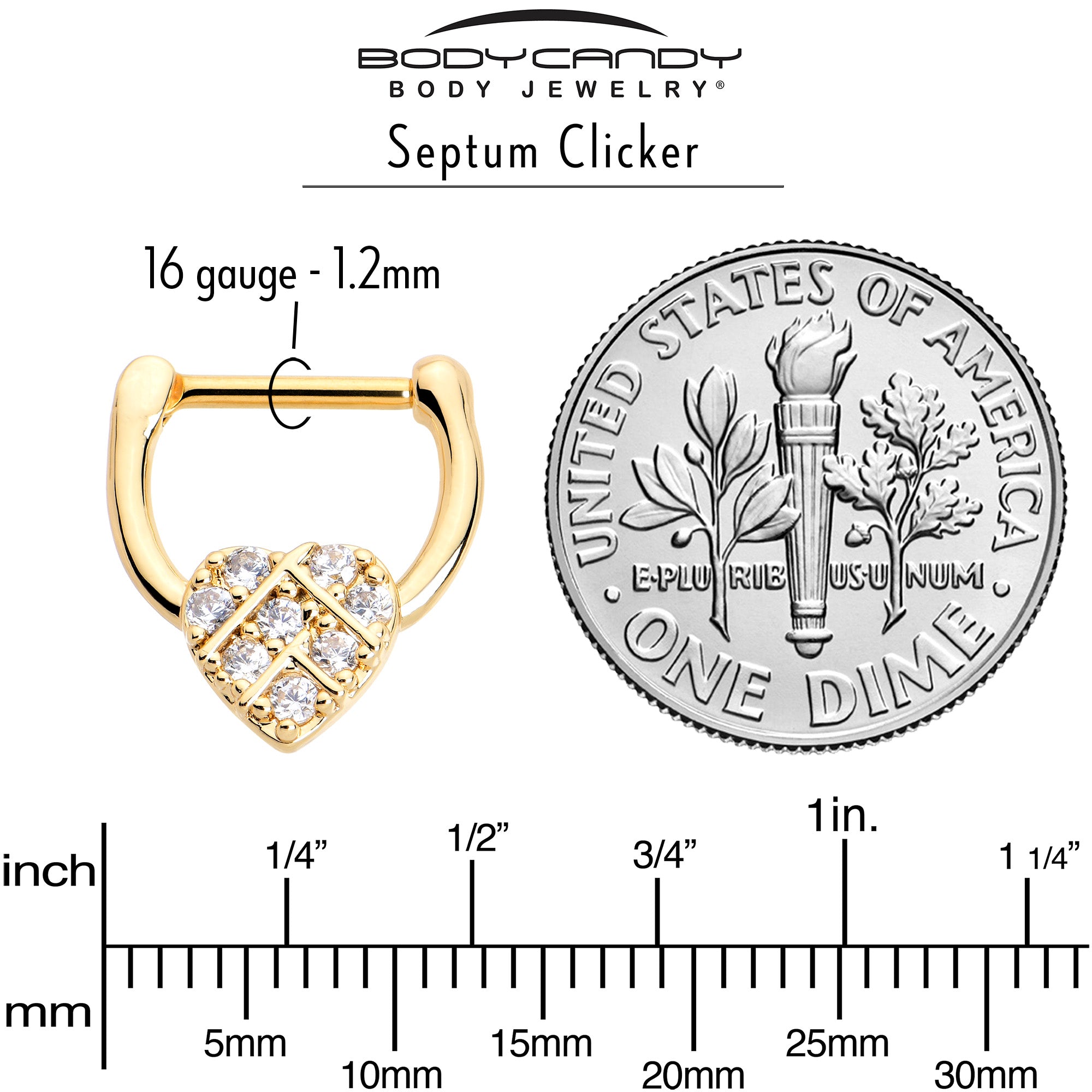 16 Gauge 5/16 Clear Gem Gold Tone Lattice Heart Cartilage Clicker