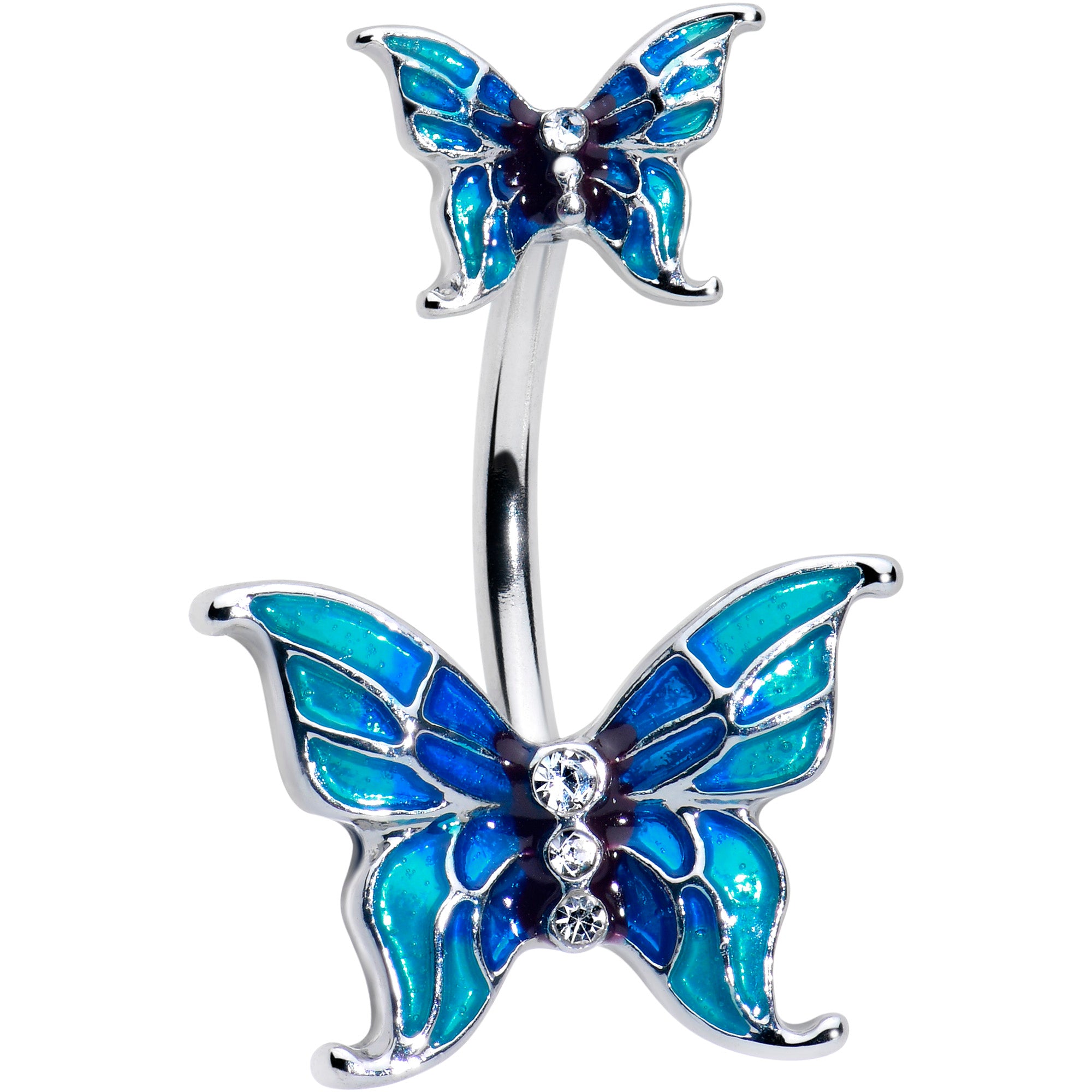 Clear Gem Butterfly Blue Sky Double Mount Belly Ring