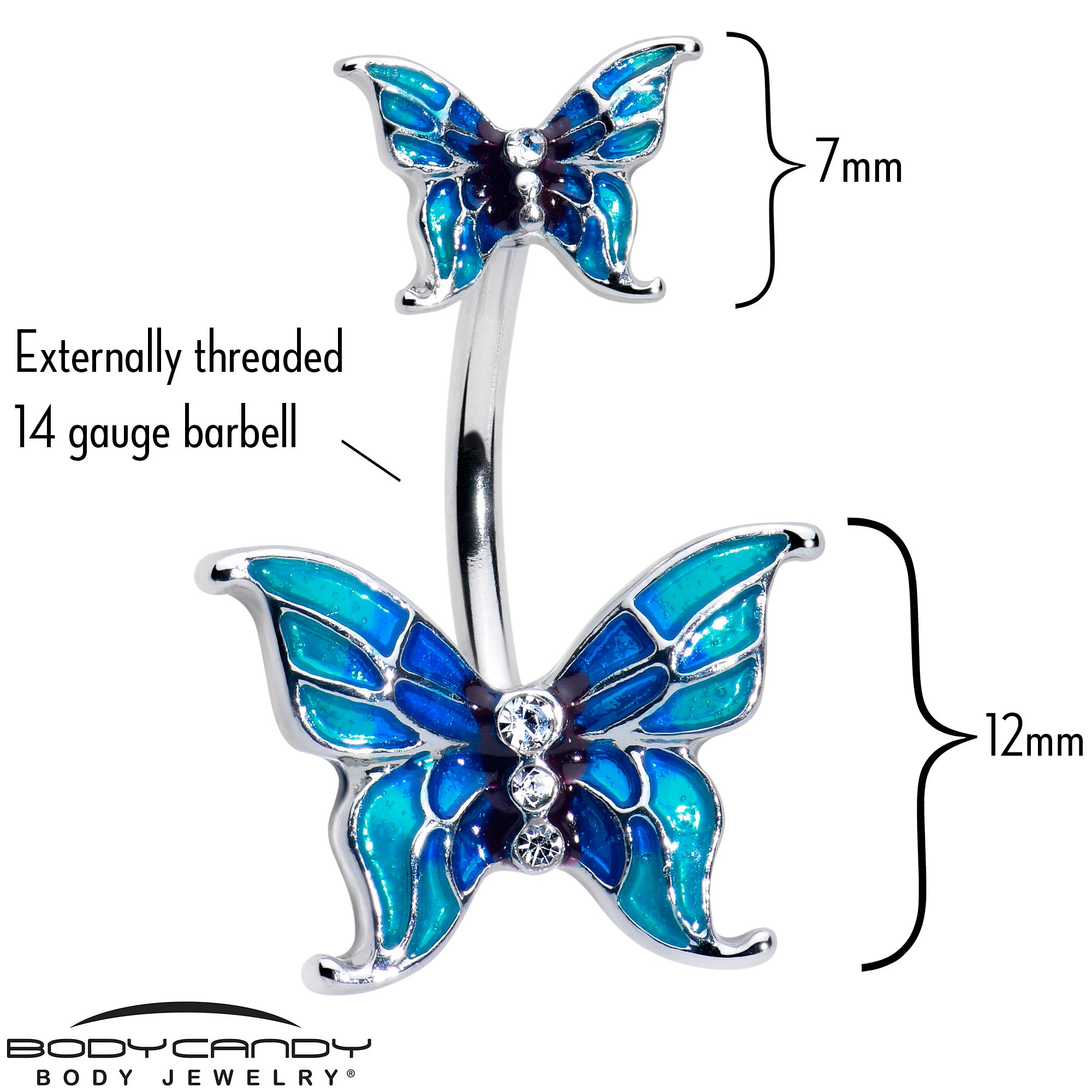 Clear Gem Butterfly Blue Sky Double Mount Belly Ring