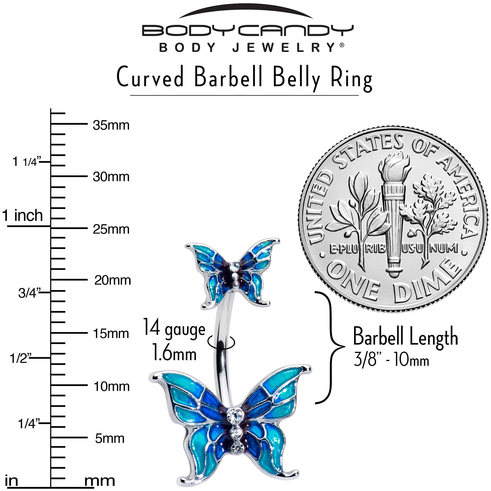 Clear Gem Butterfly Blue Sky Double Mount Belly Ring