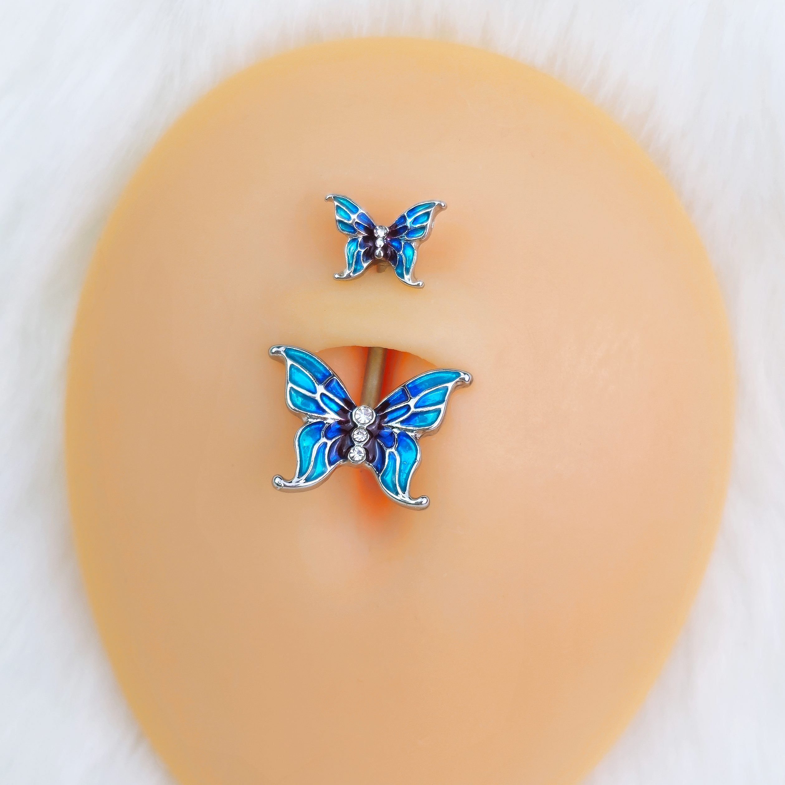 Clear Gem Butterfly Blue Sky Double Mount Belly Ring