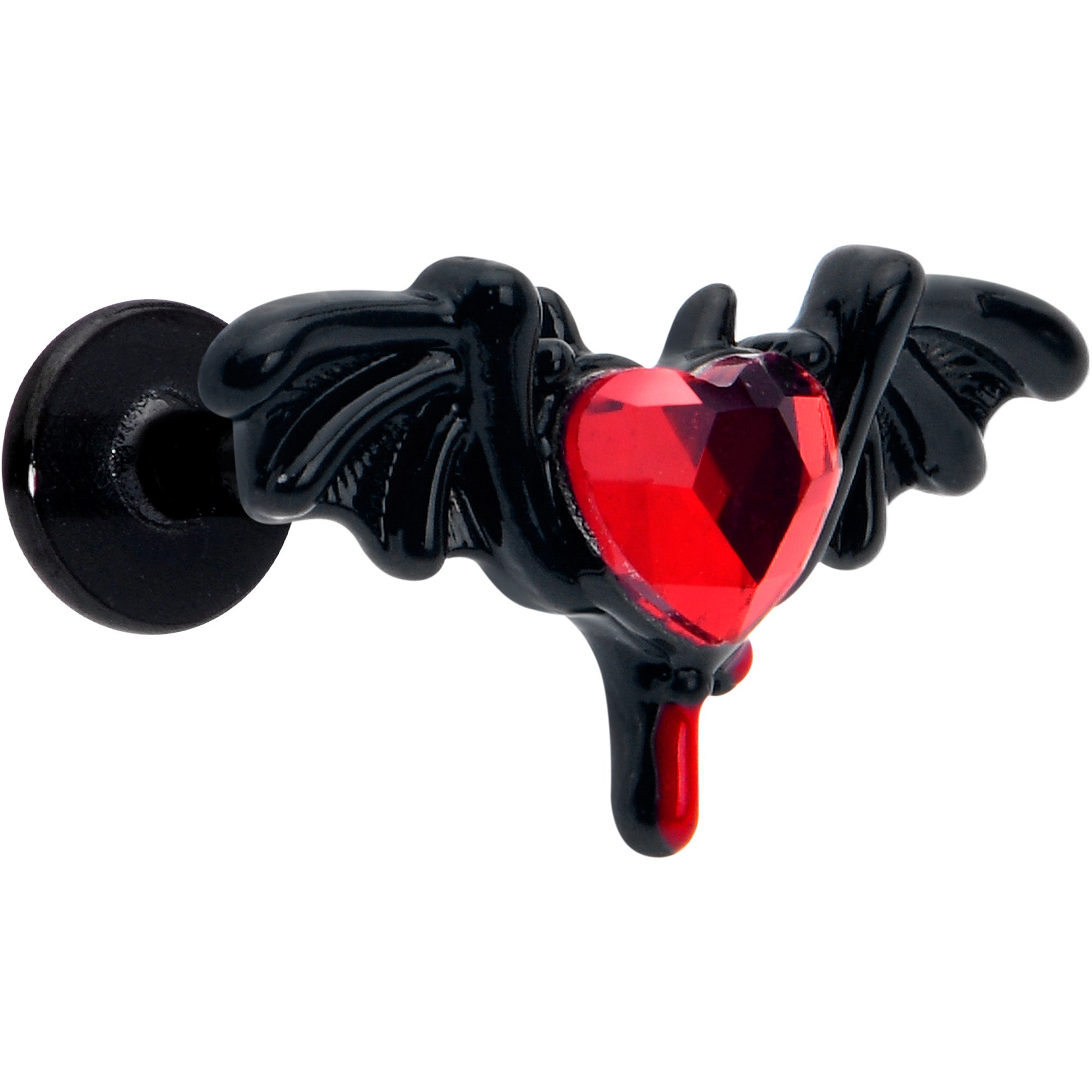 16 Gauge 5/16 Red Gem Black Bleeding Heart Bat Labret Monroe Tragus