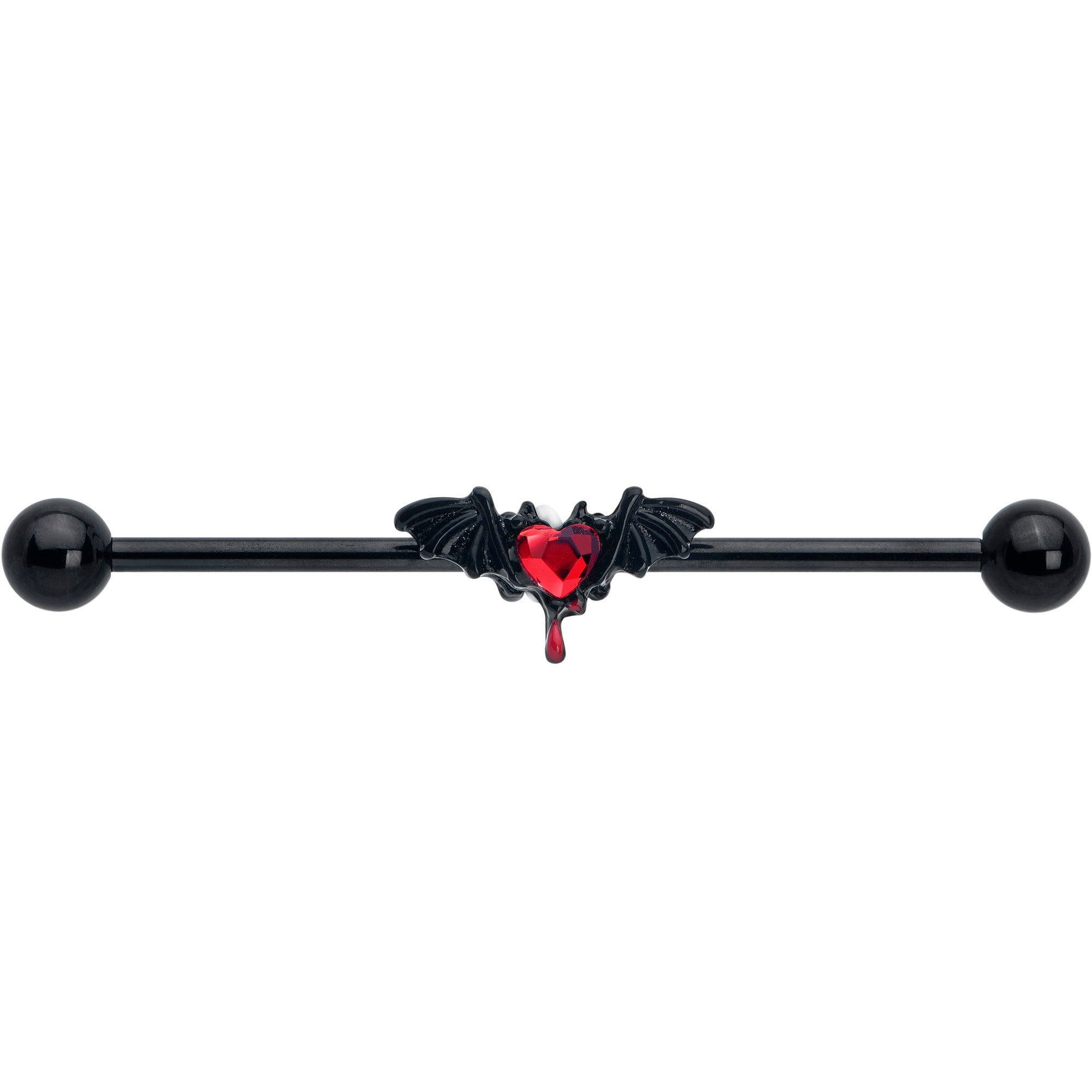 14 Gauge Red Gem Black Bleeding Heart Bat Industrial Barbell 38mm