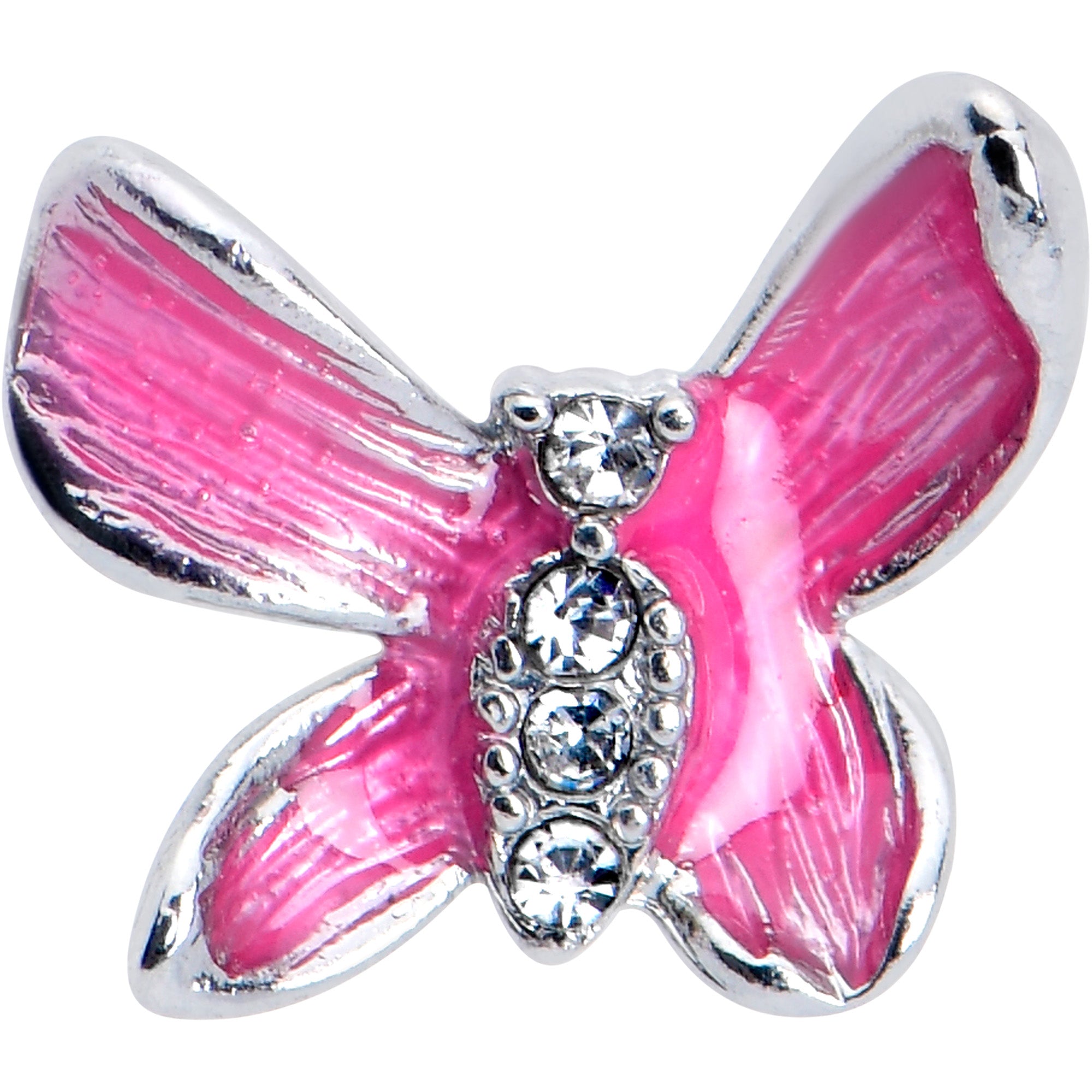 20 Gauge 7mm Clear Gem Chunky Butterfly Pink Left Side Nose Screw