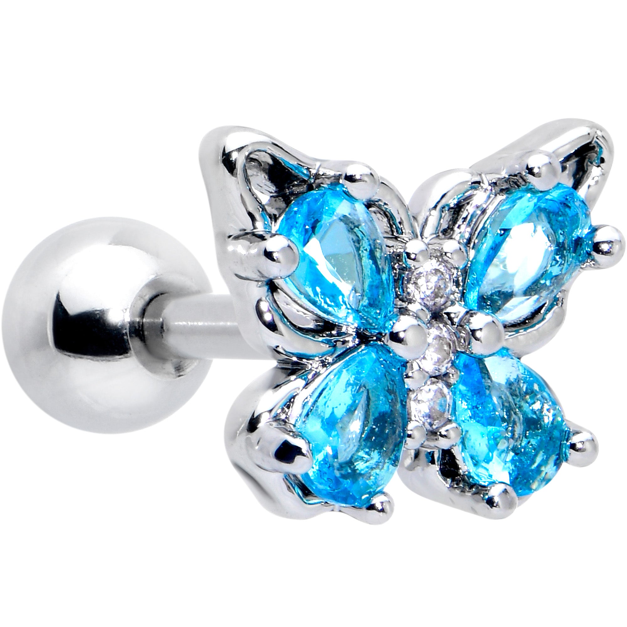 16 Gauge 1/4 Blue Gem Baroque Beauty Butterfly Cartilage Tragus Earring