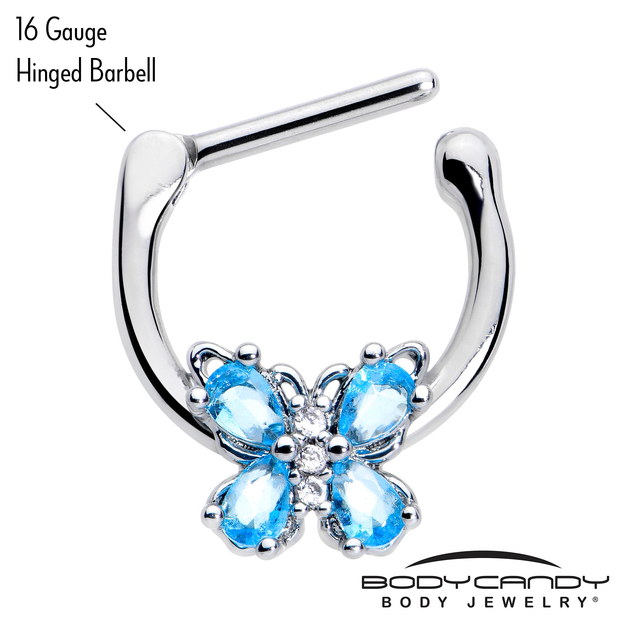 16 Gauge 5/16 Blue Gem Baroque Beauty Butterfly Cartilage Clicker