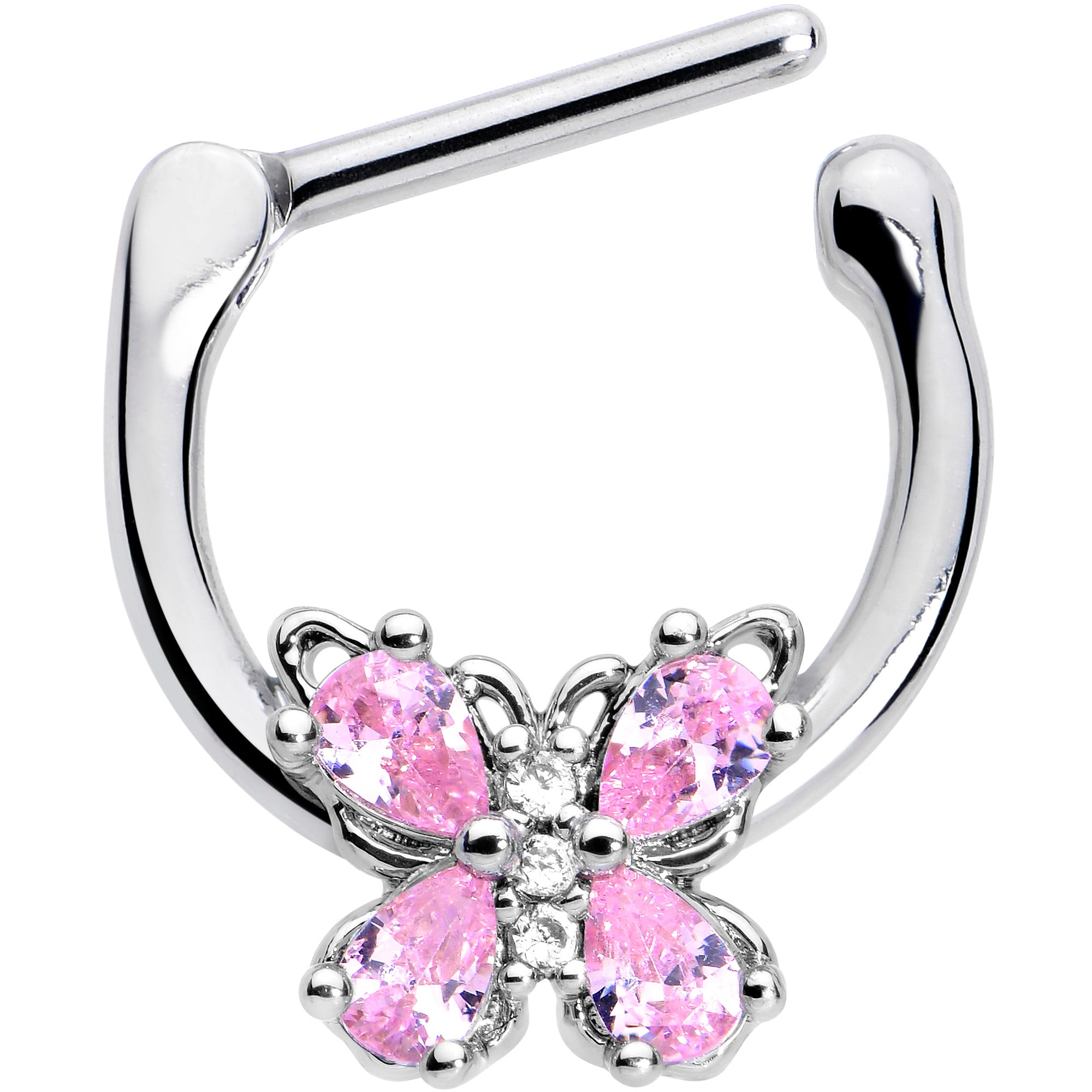 16 Gauge 5/16 Pink Gem Baroque Beauty Butterfly Cartilage Clicker