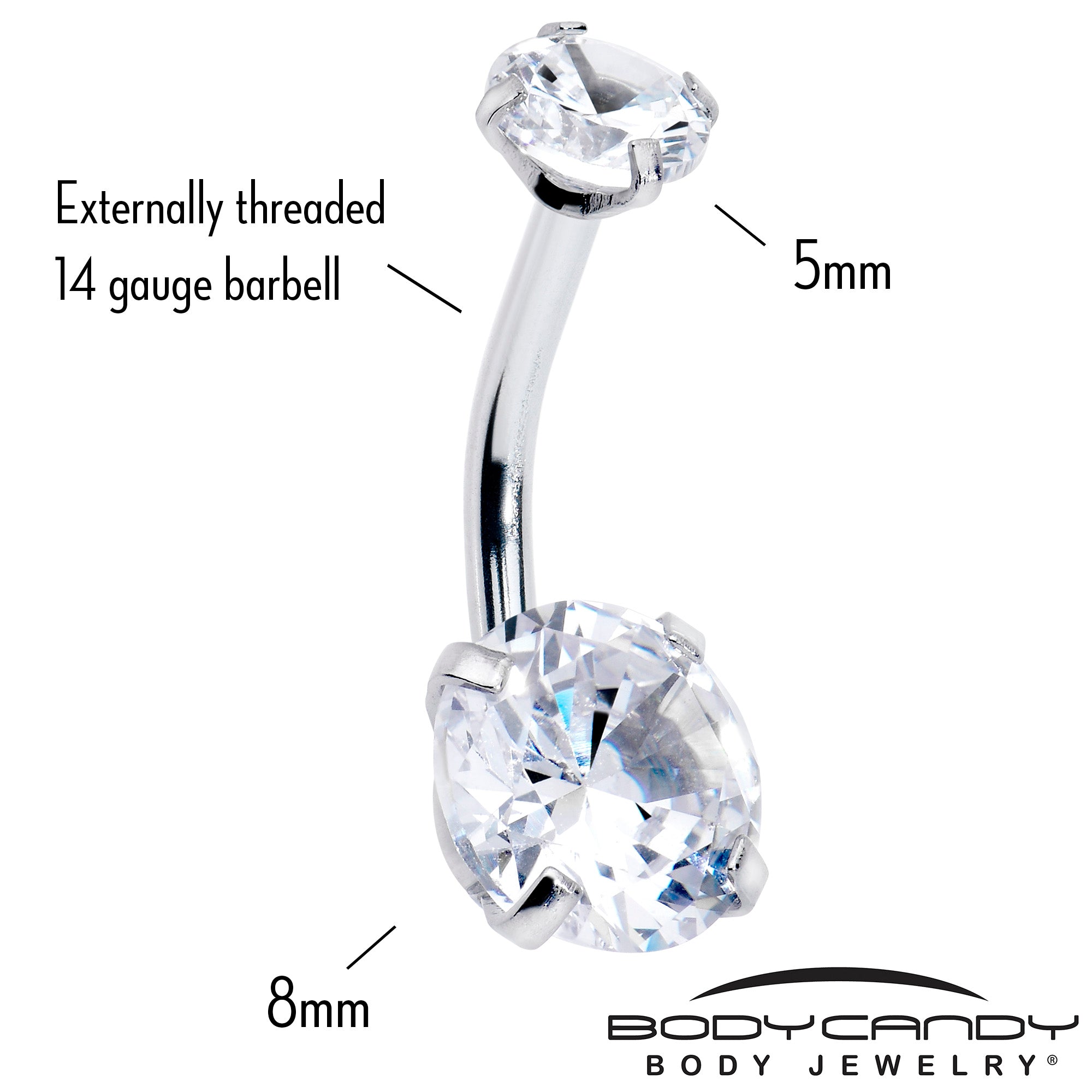 Clear Gem April Birthstone Double Mount Belly Ring