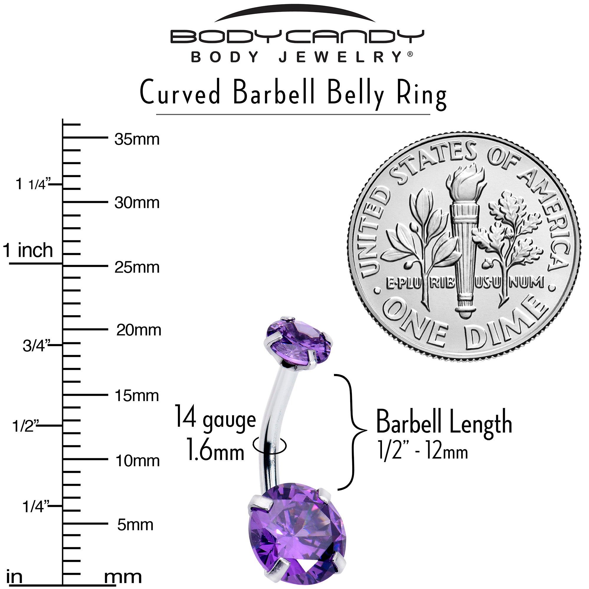 Purple Gem February Birthstone Double Mount Belly Ring