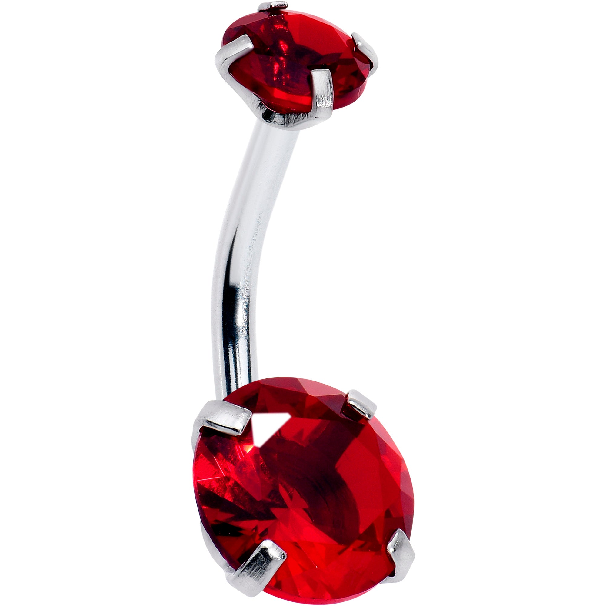 Deep Red Gem July Birthstone Double Mount Belly Ring