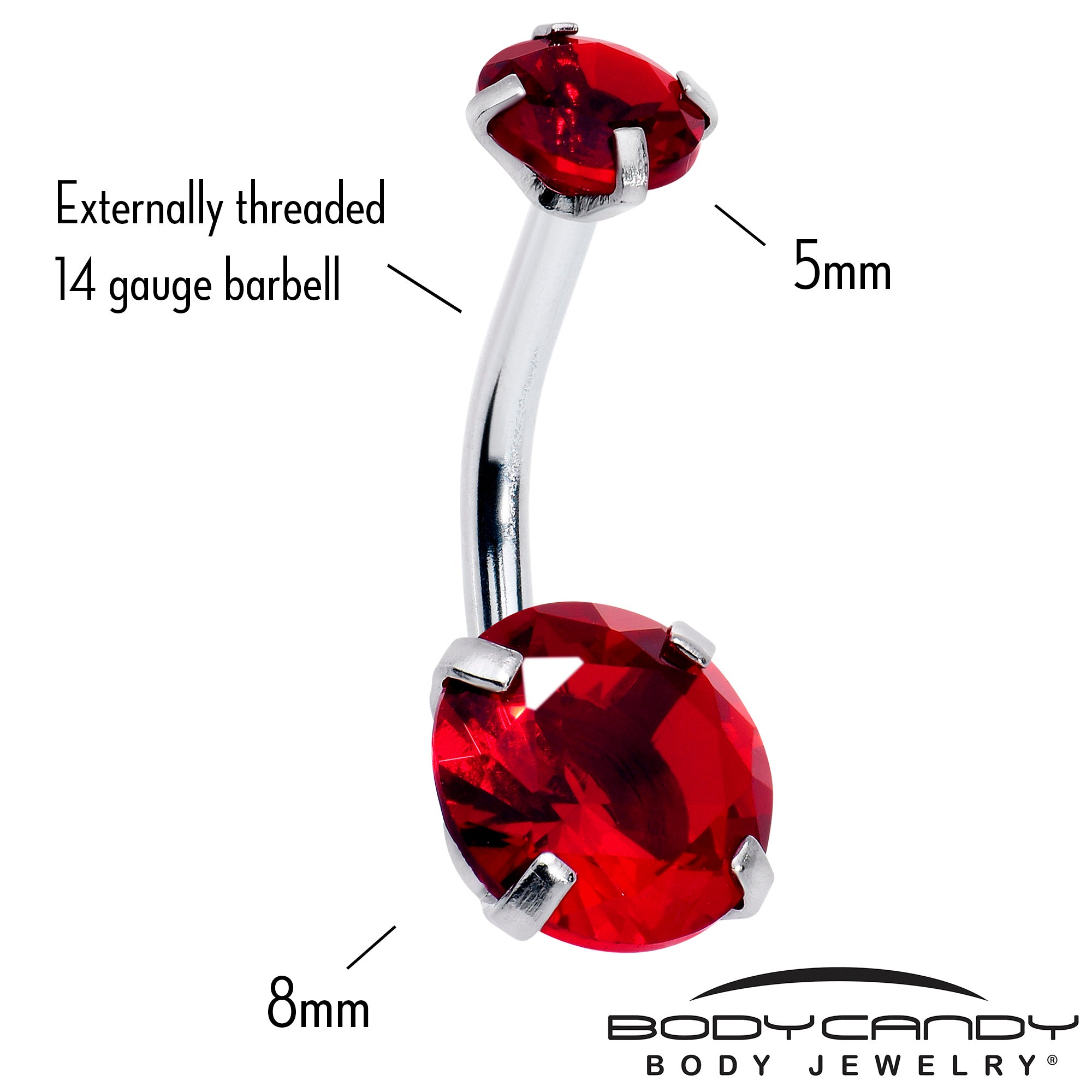 Deep Red Gem July Birthstone Double Mount Belly Ring