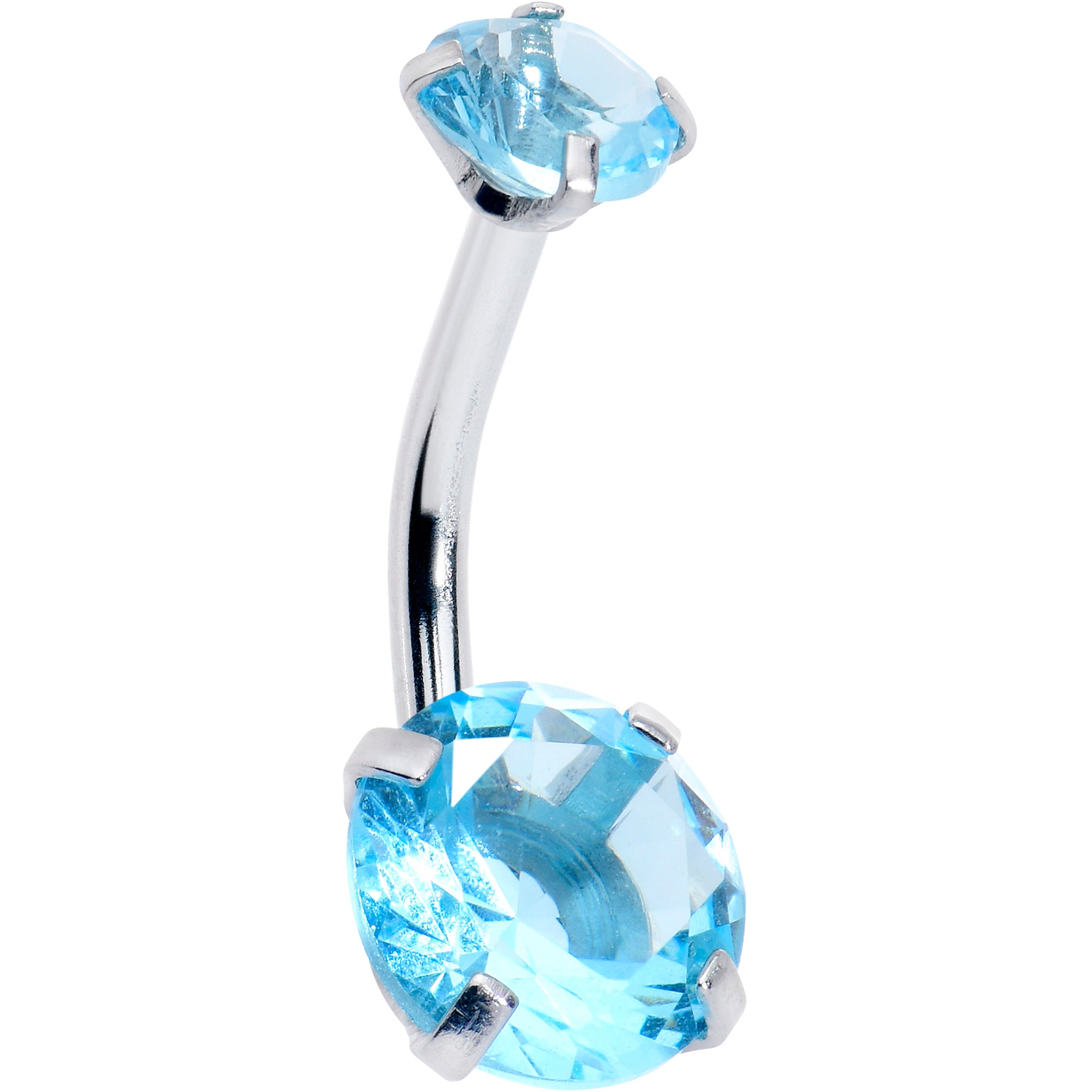 Aqua Blue Gem March Birthstone Double Mount Belly Ring