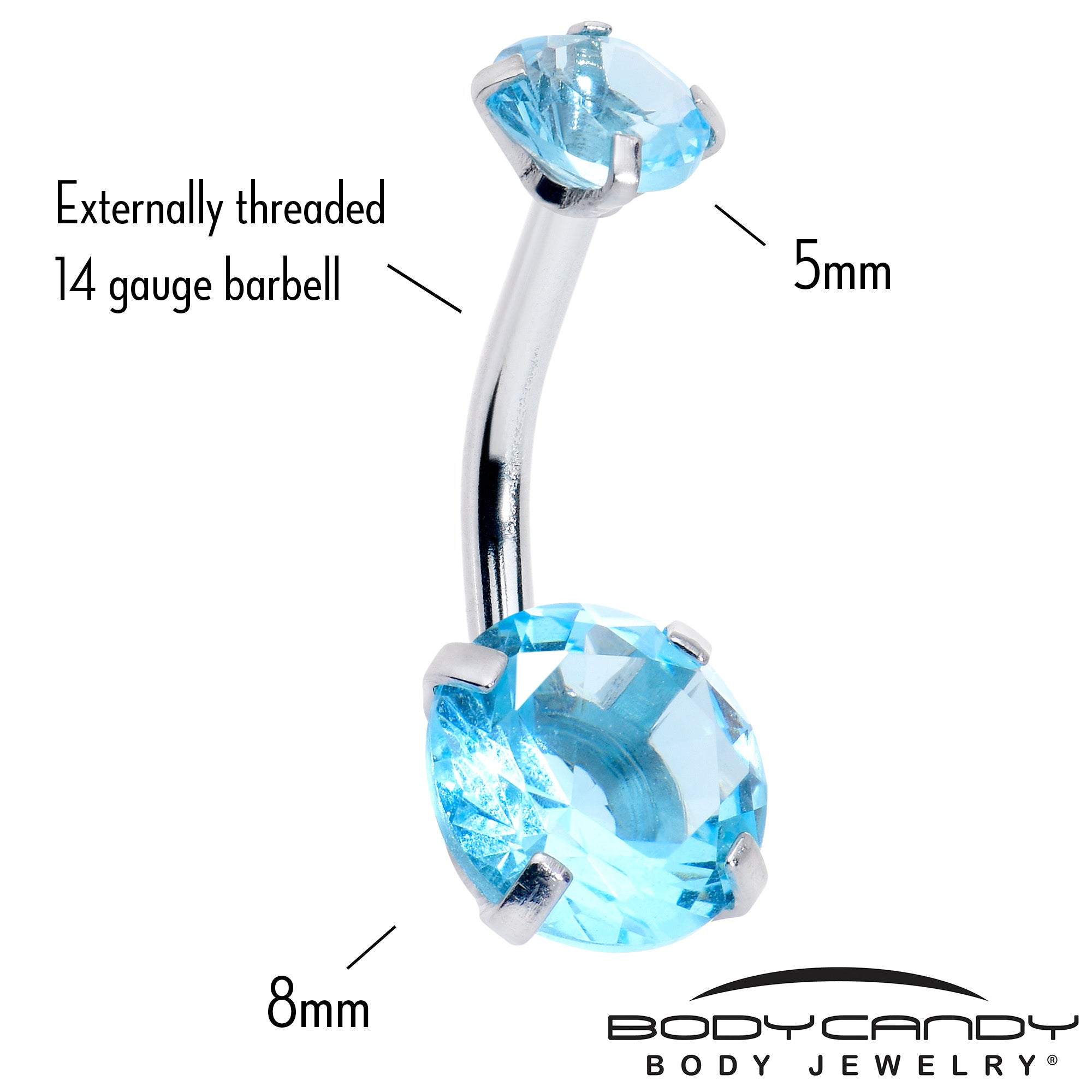 Aqua Blue Gem March Birthstone Double Mount Belly Ring