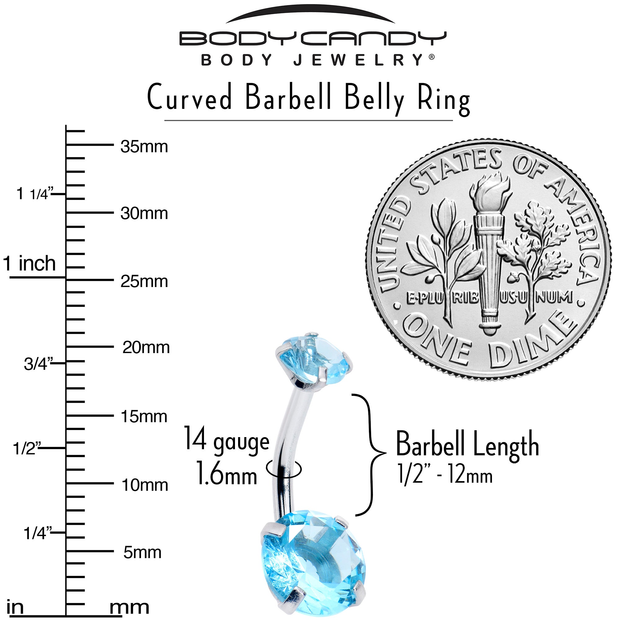 Aqua Blue Gem March Birthstone Double Mount Belly Ring