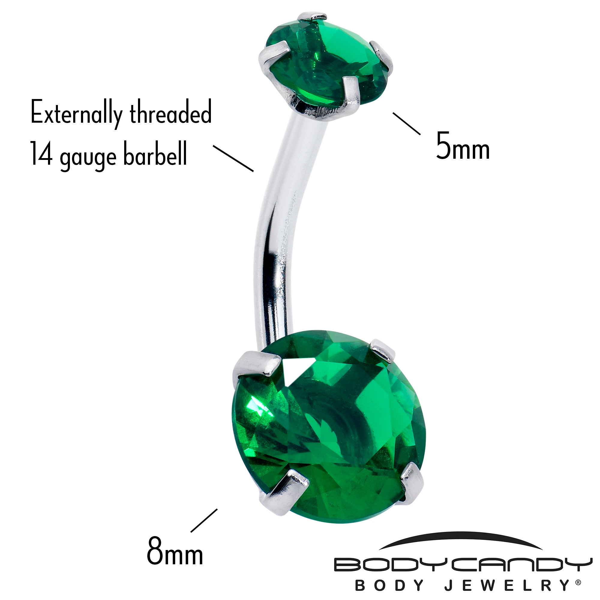 Emerald Green Gem May Birthstone Double Mount Belly Ring