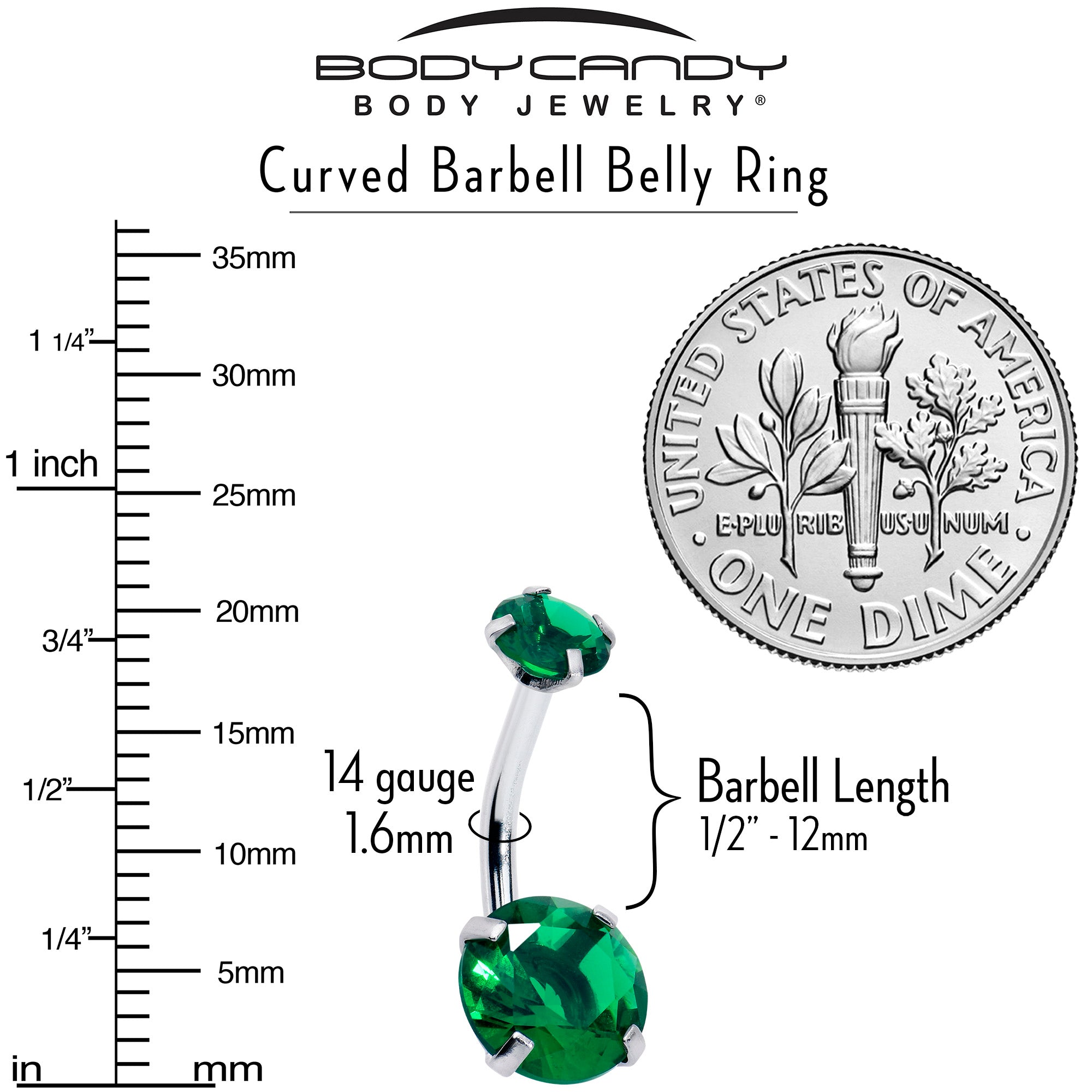 Emerald Green Gem May Birthstone Double Mount Belly Ring