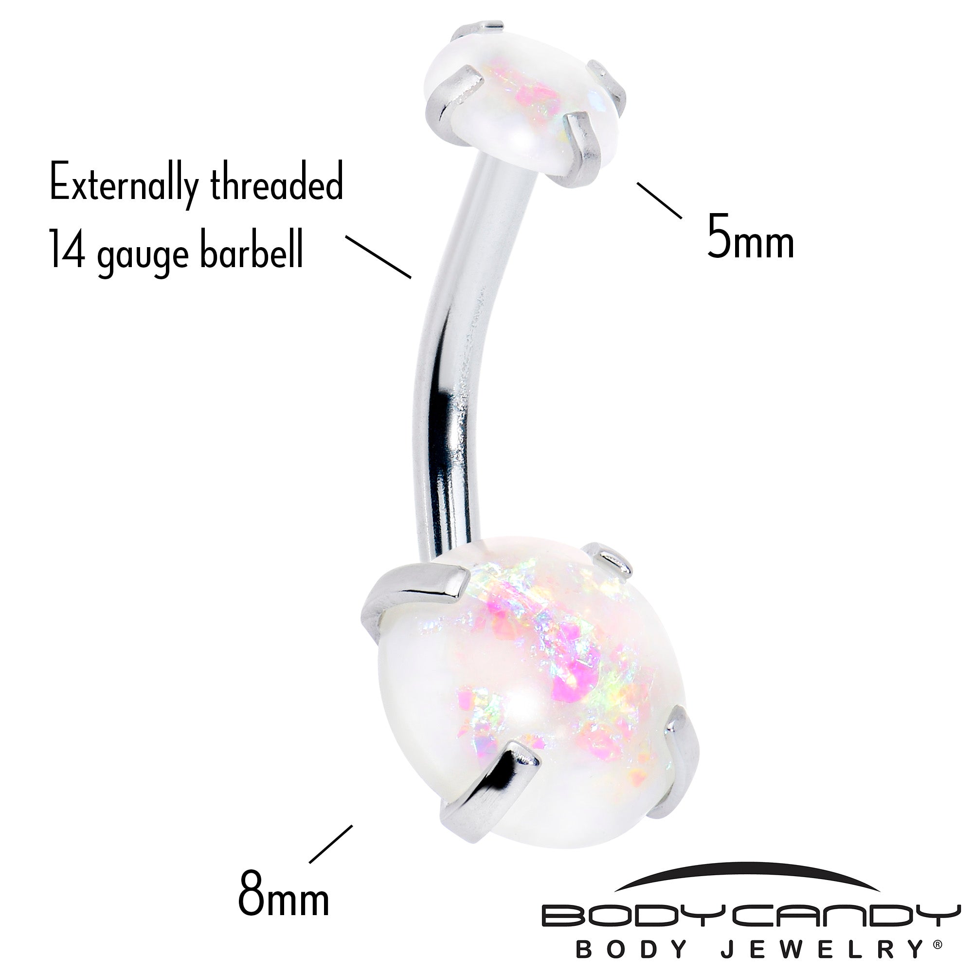 White Faux Opal October Birthstone Double Mount Belly Ring