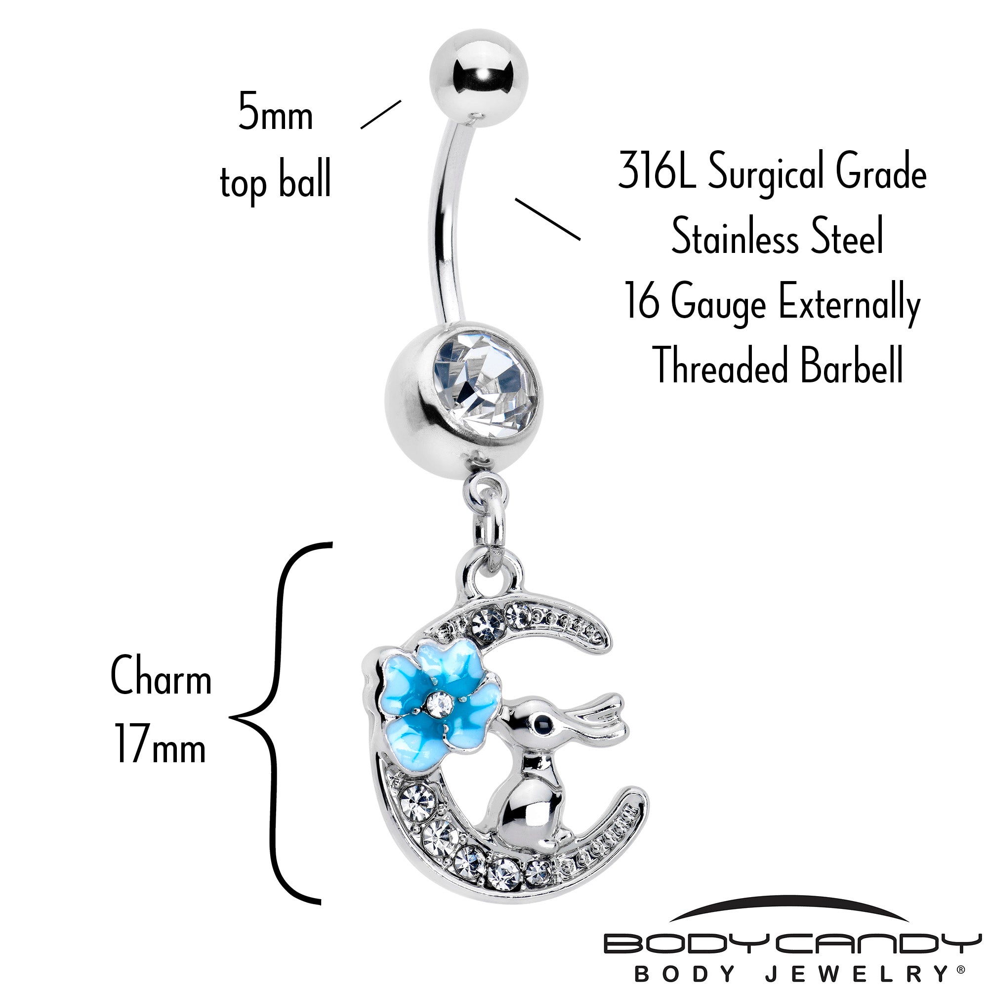 Clear Gem Rabbit On The Moon Blue Dangle Belly Ring
