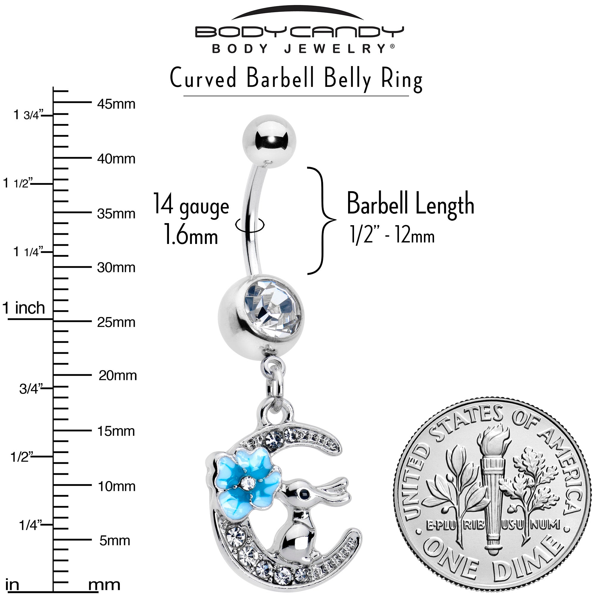 Clear Gem Rabbit On The Moon Blue Dangle Belly Ring