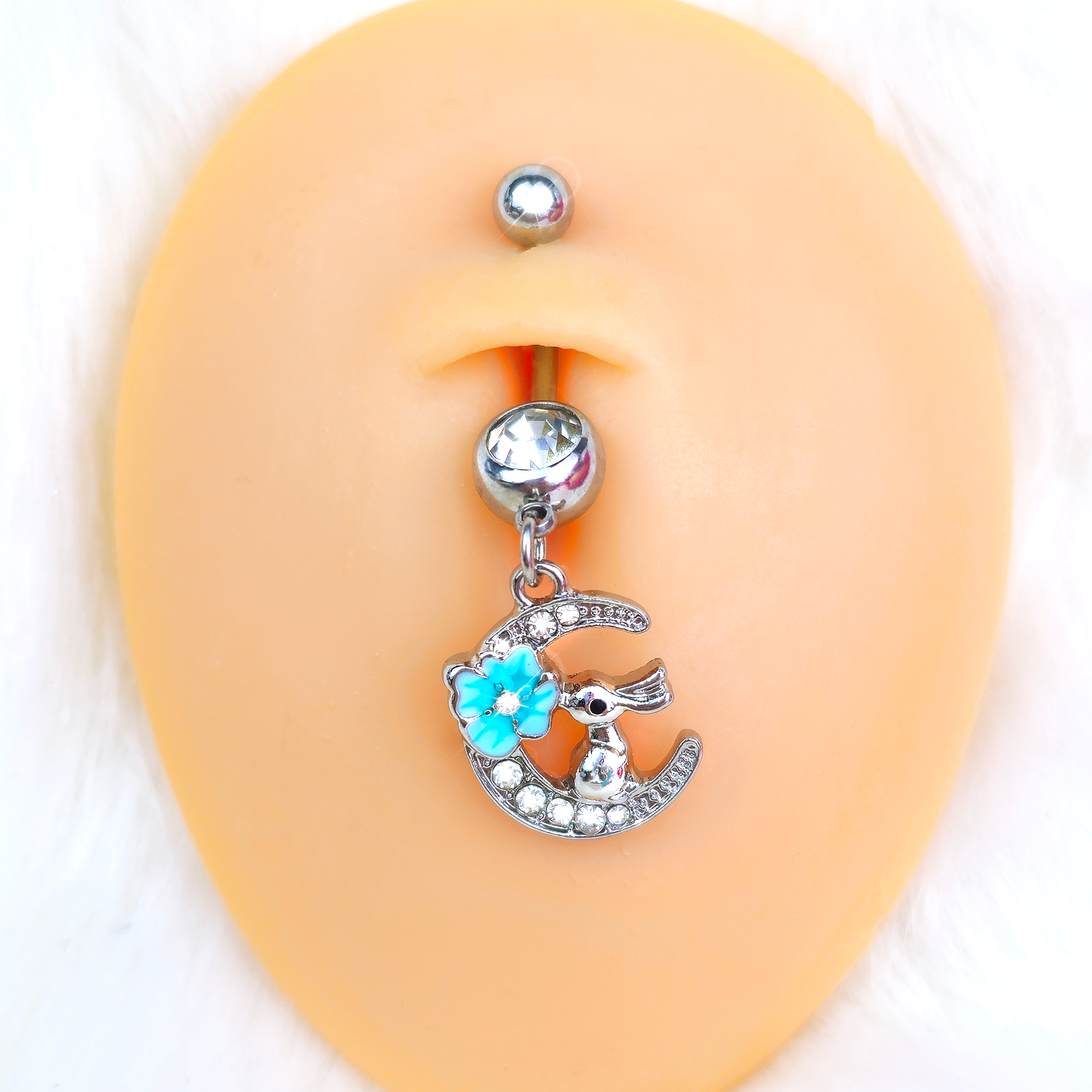 Clear Gem Rabbit On The Moon Blue Dangle Belly Ring