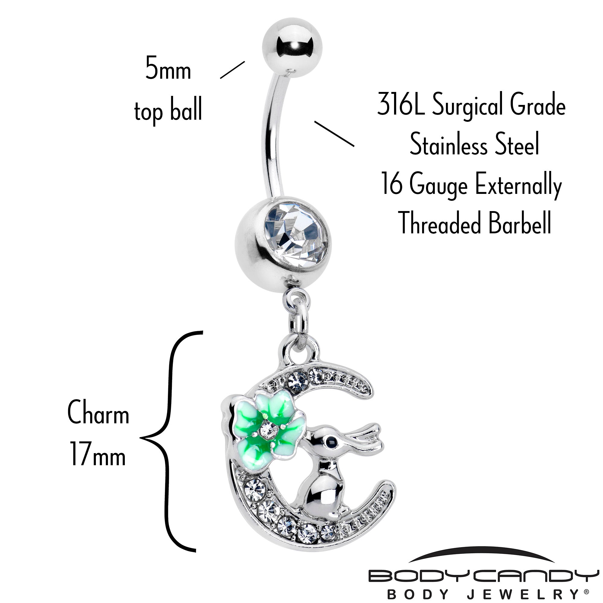 Clear Gem Rabbit On The Moon Green Dangle Belly Ring