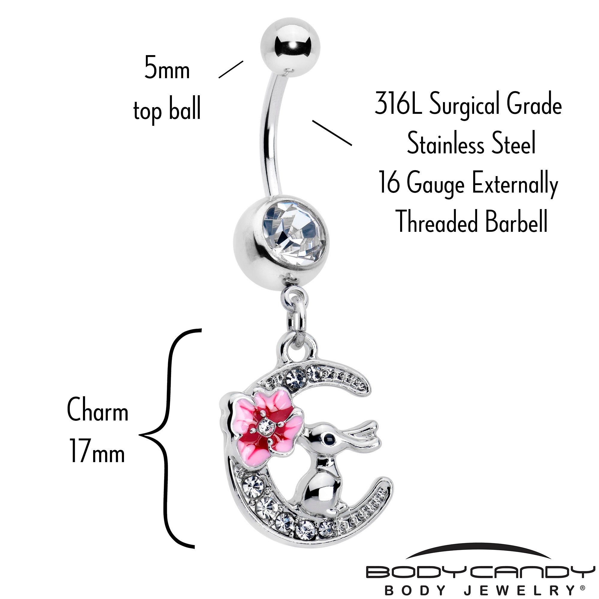Clear Gem Rabbit On The Moon Pink Dangle Belly Ring