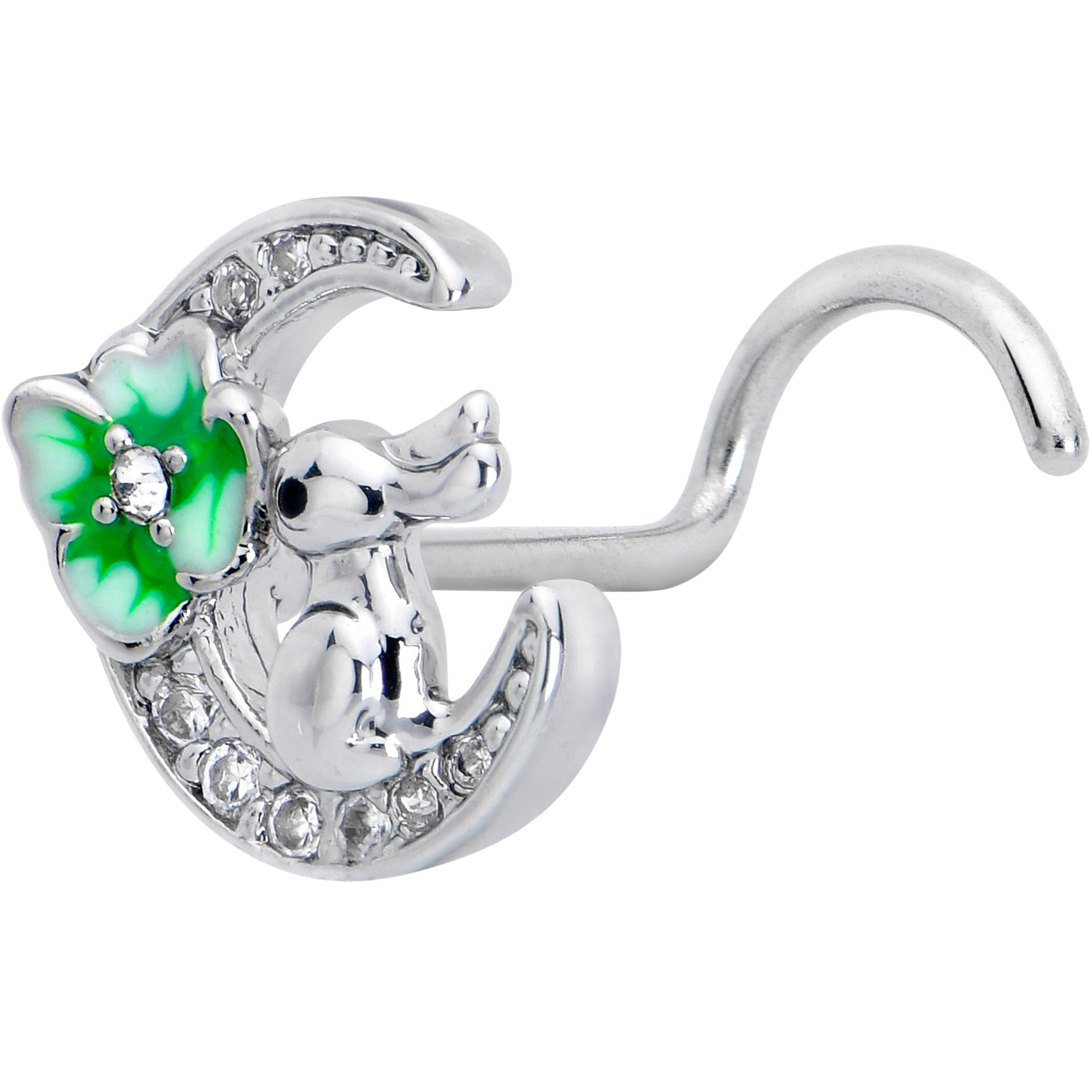 20 Gauge 7mm Clear CZ Gem Rabbit On The Moon Green Left Side Nose Screw