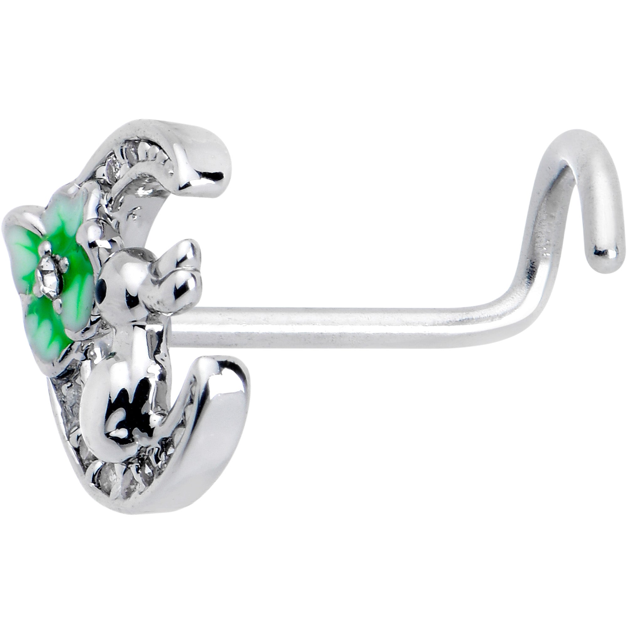 20 Gauge 7mm Clear CZ Gem Rabbit On The Moon Green Left Side Nose Screw