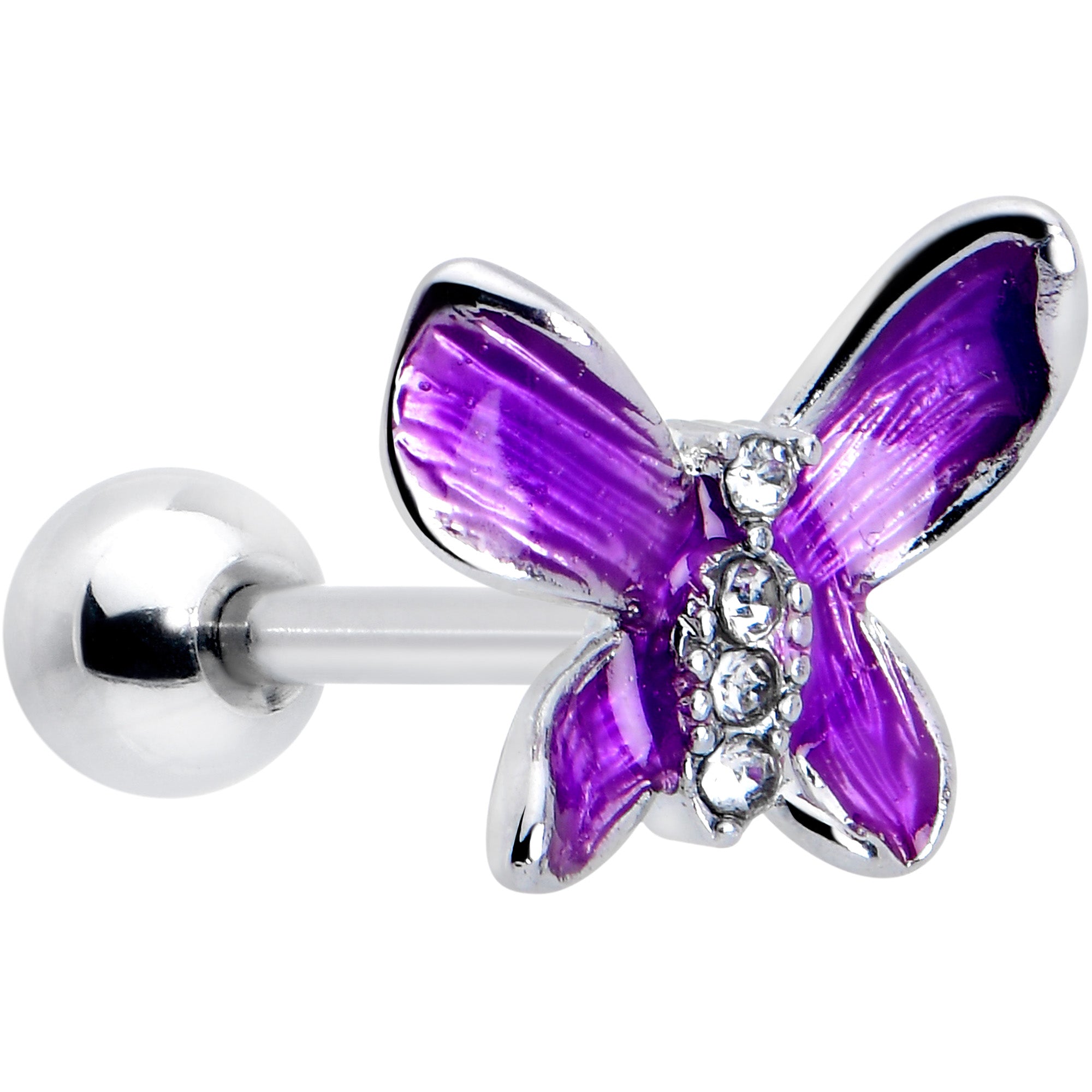 16 Gauge 1/4 Clear Gem Chunky Butterfly Purple Cartilage Tragus Earring