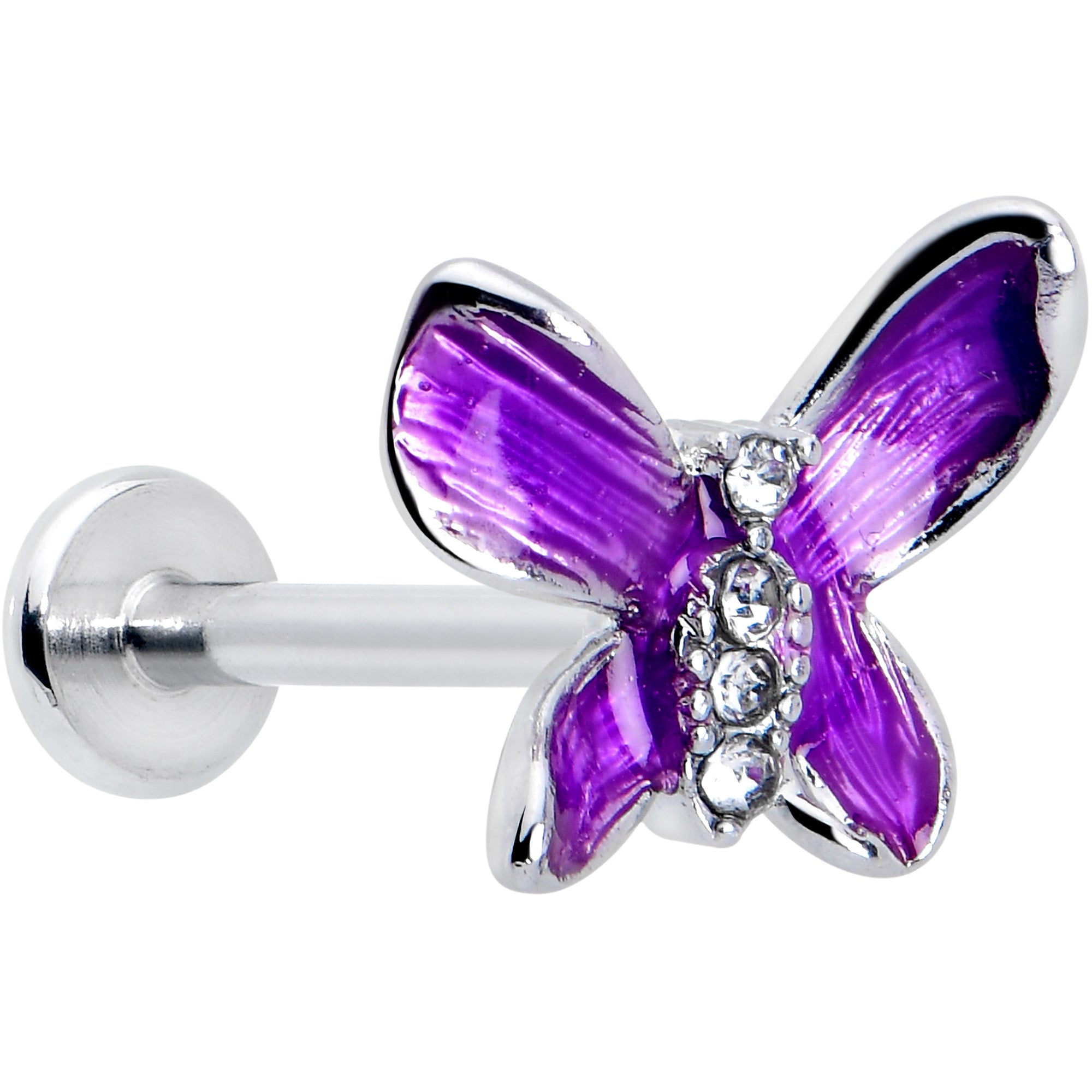 16 Gauge 5/16 Clear Gem Chunky Butterfly Purple Labret Monroe Tragus