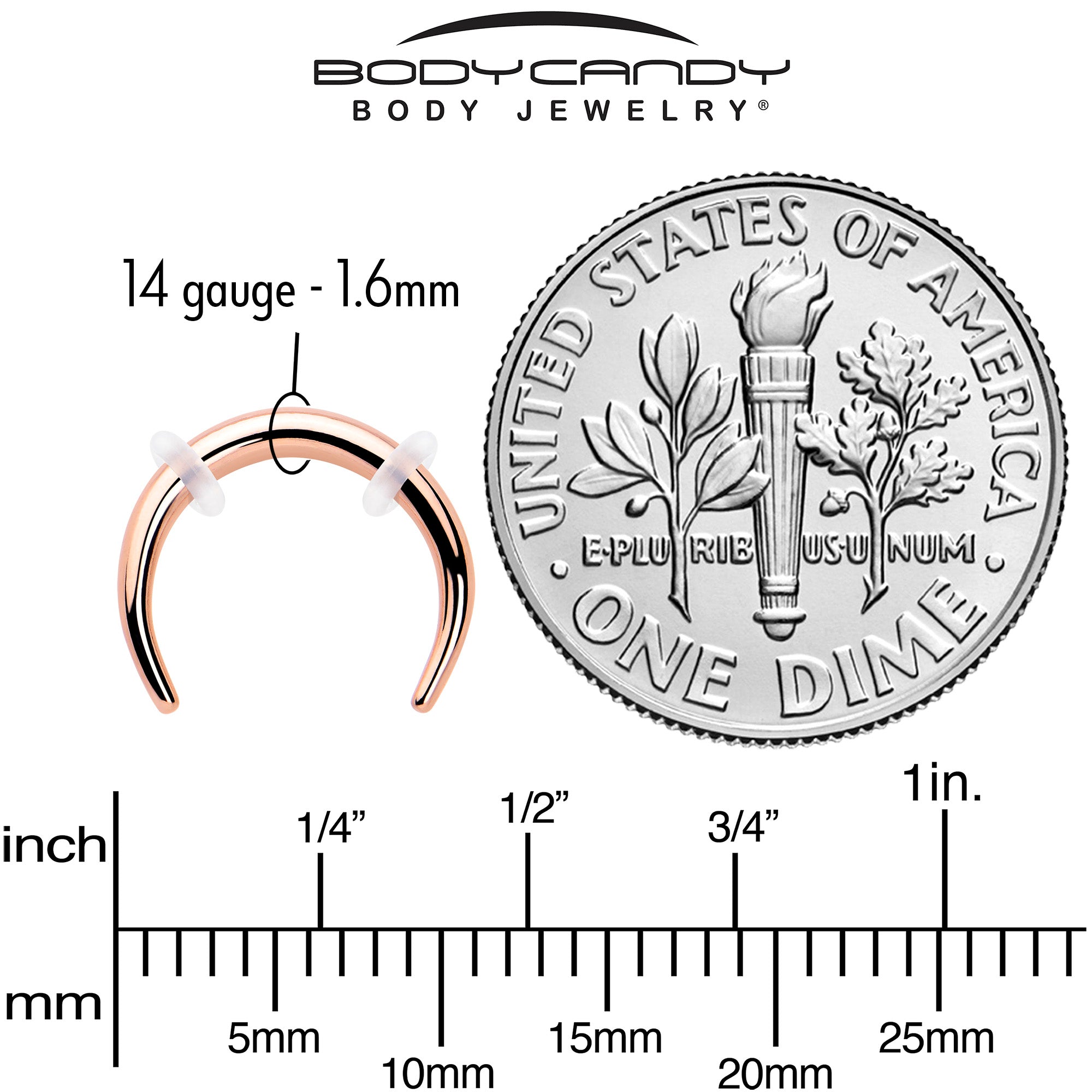 14 Gauge 5/16 Rose Gold Tone Pincher Crescent Taper