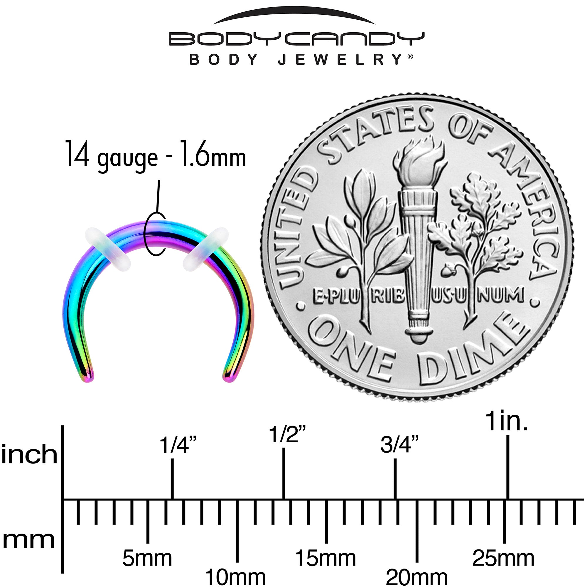 14 Gauge 5/16 Rainbow Pincher Crescent Taper