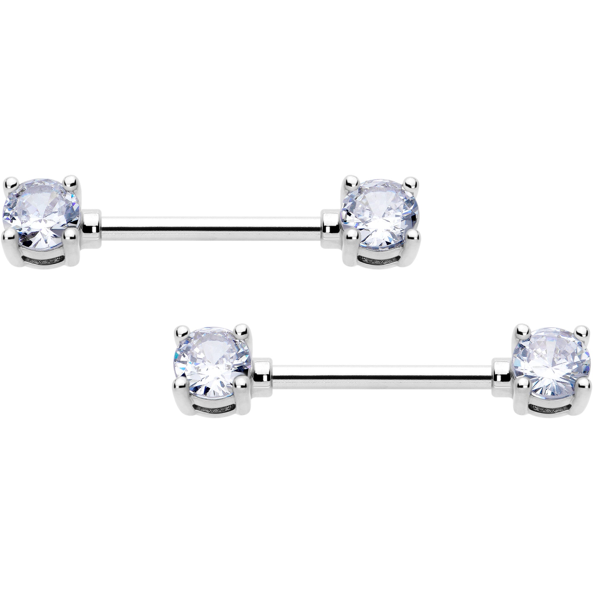 14 Gauge 9/16 Clear CZ Gem Forward Facing April Birthstone Nipple Ring Set