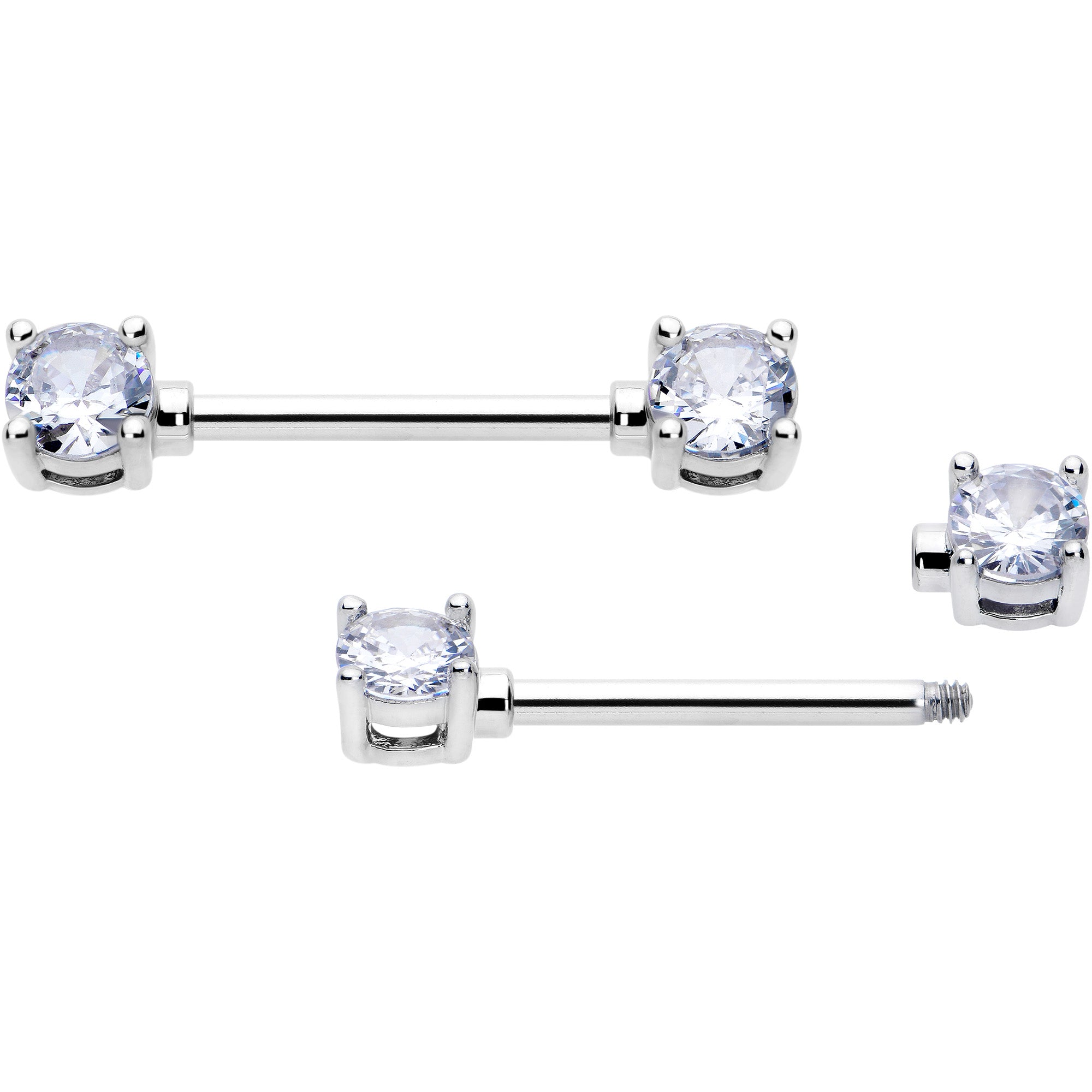 14 Gauge 9/16 Clear CZ Gem Forward Facing April Birthstone Nipple Ring Set