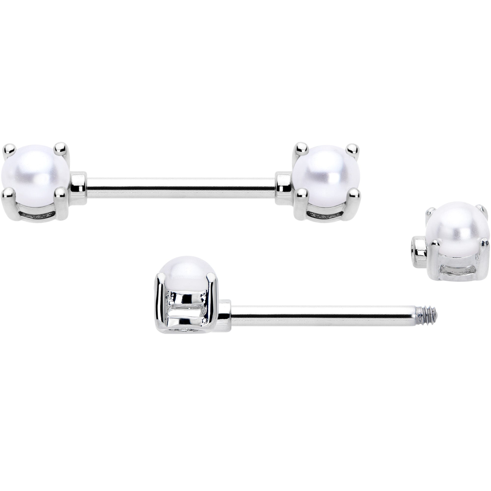 14 Gauge 9/16 White Faux Pearl June Birthstone Nipple Ring Set