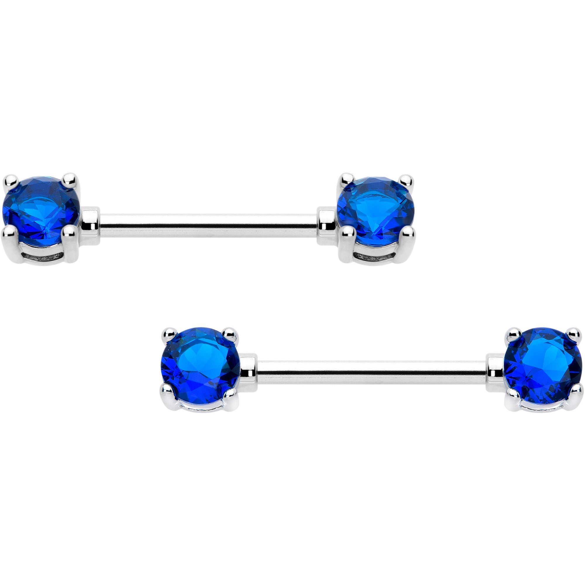 14 Gauge 9/16 Blue CZ Gem September Birthstone Nipple Ring Set