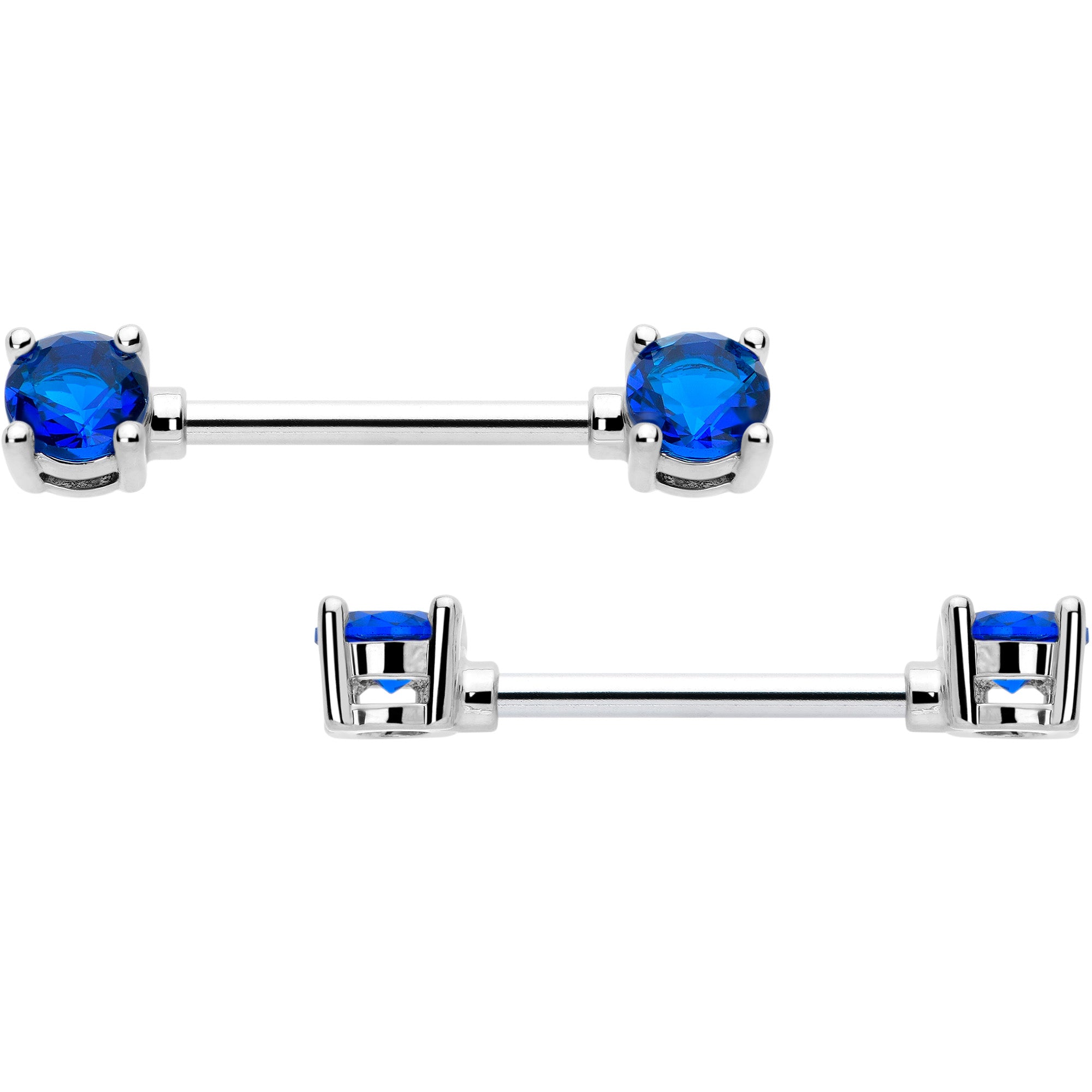 14 Gauge 9/16 Blue CZ Gem September Birthstone Nipple Ring Set