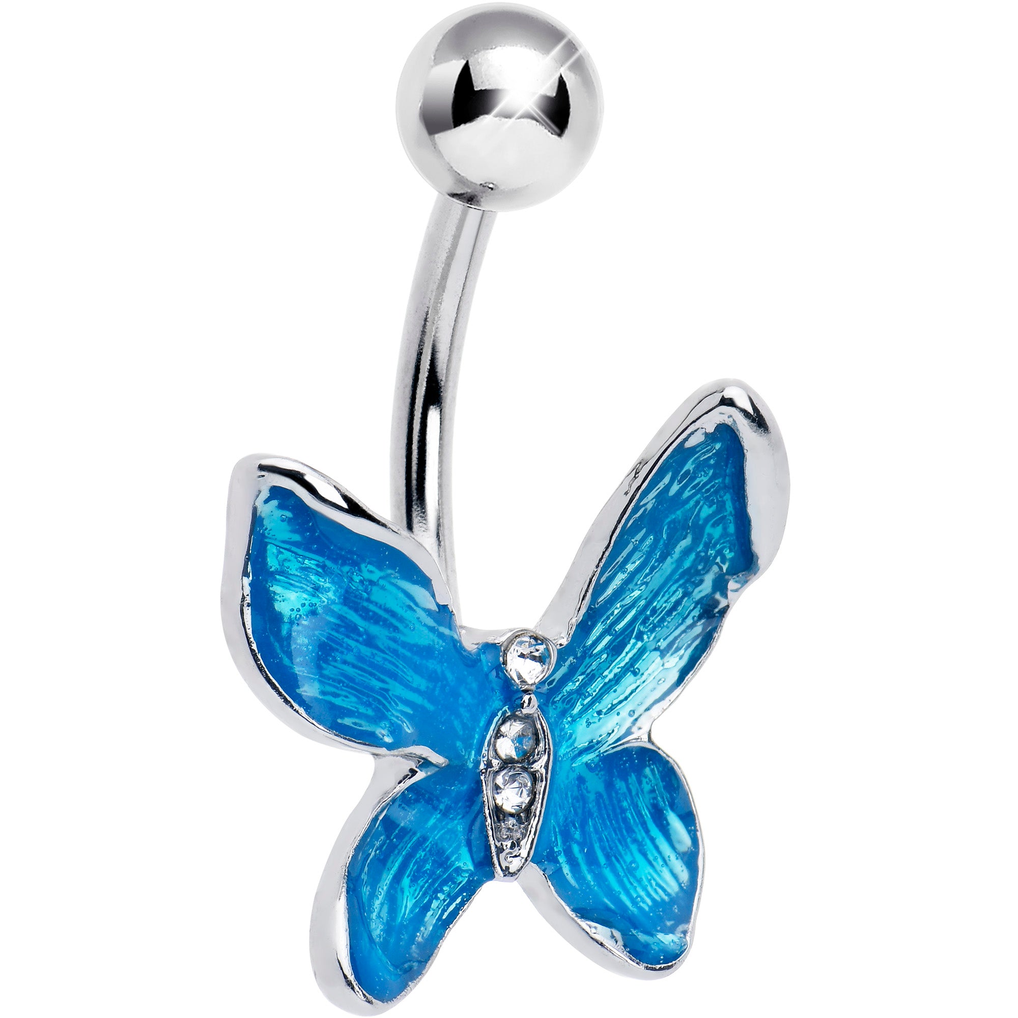 Clear Gem Chunky Butterfly Blue Belly Ring