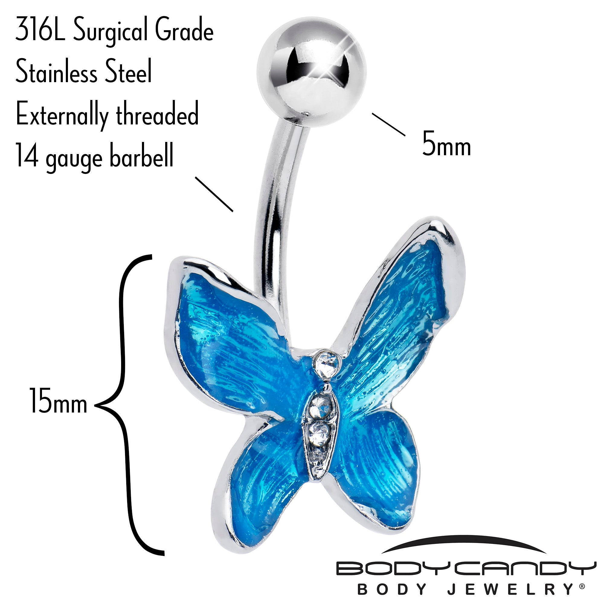 Clear Gem Chunky Butterfly Blue Belly Ring