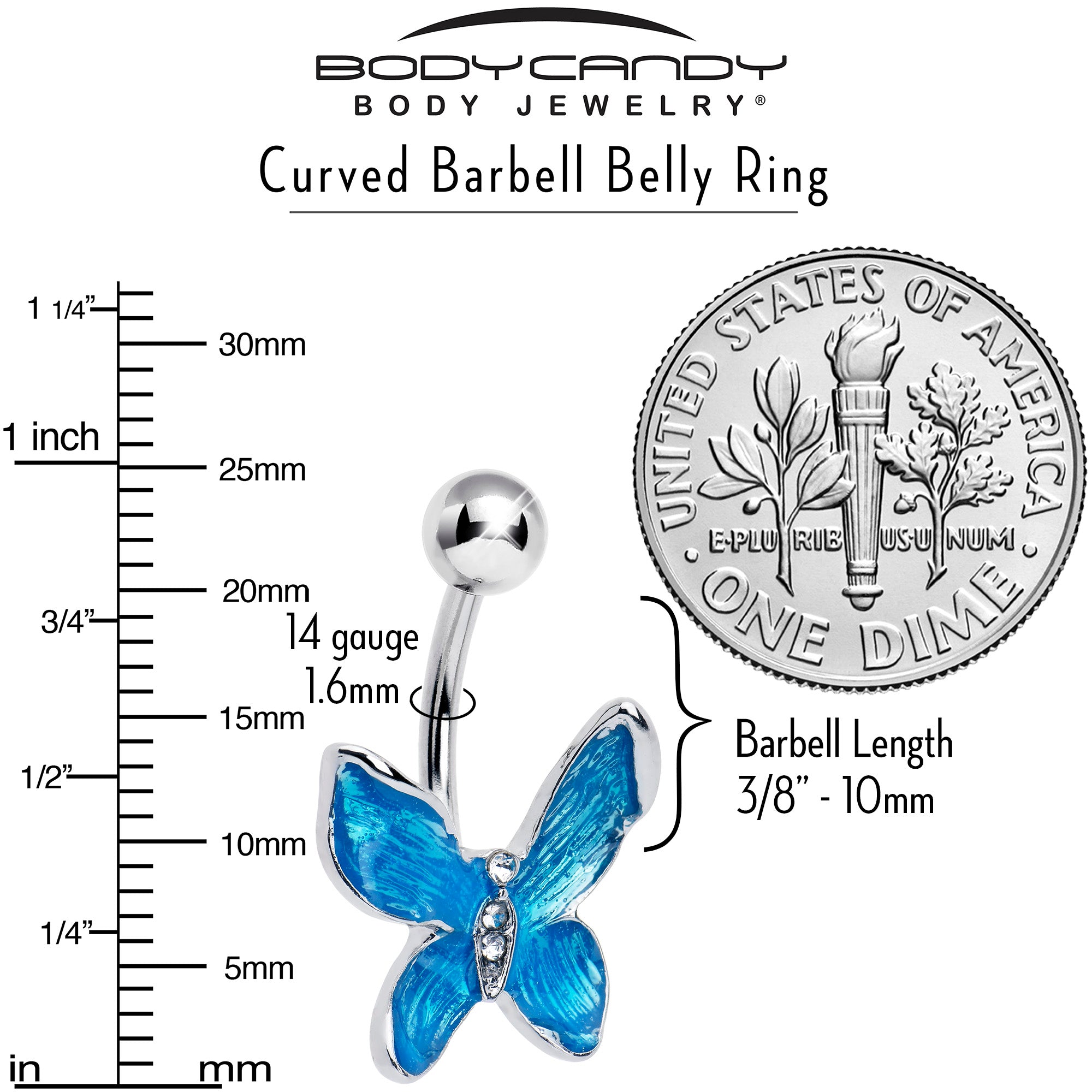 Clear Gem Chunky Butterfly Blue Belly Ring