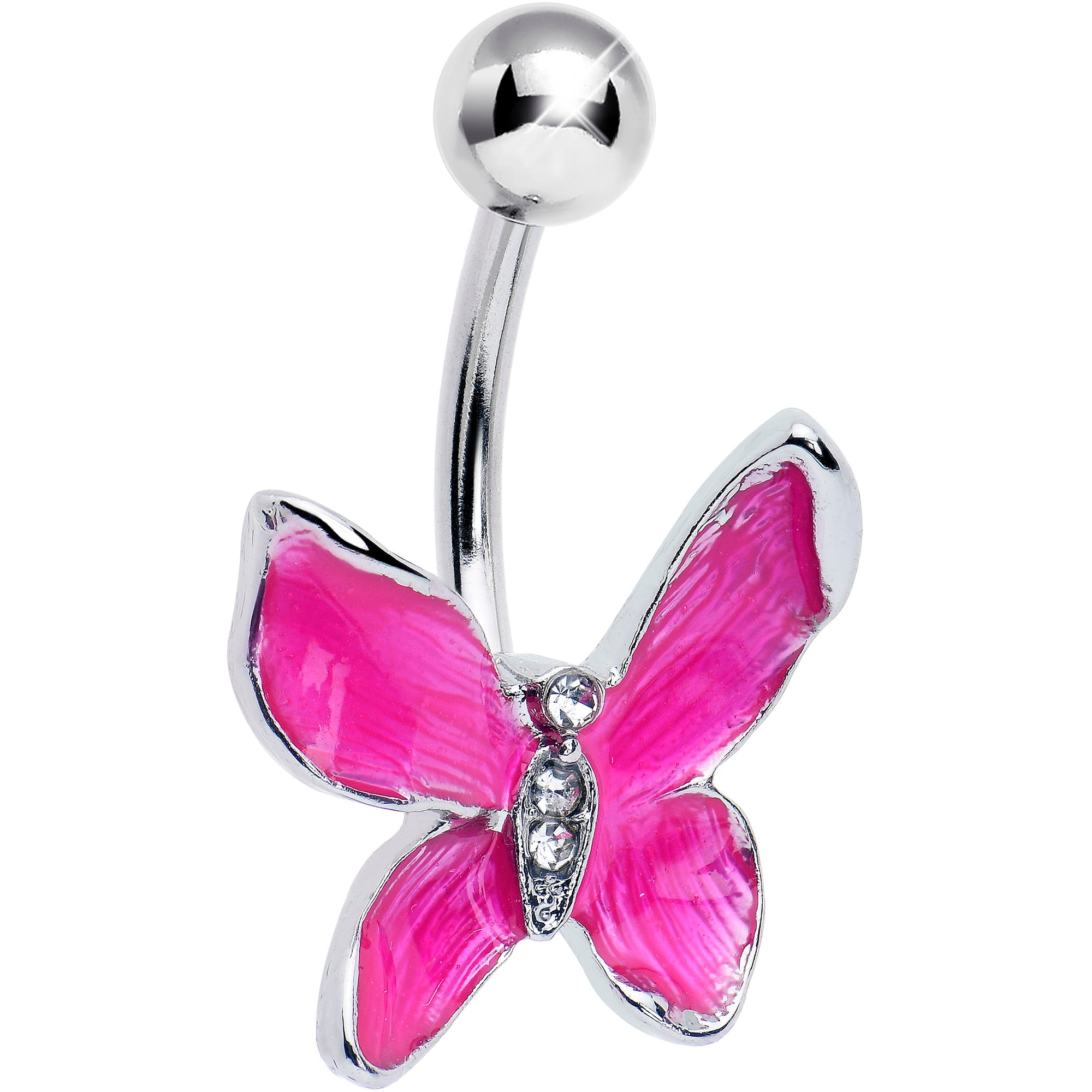 Clear Gem Chunky Butterfly Pink Belly Ring