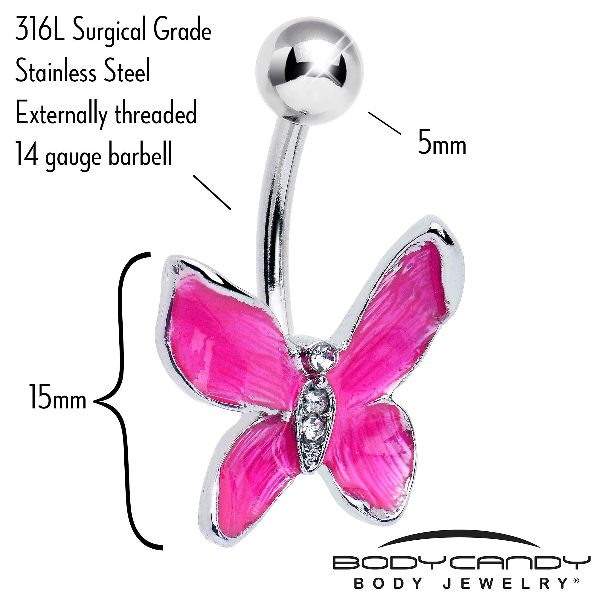 Clear Gem Chunky Butterfly Pink Belly Ring